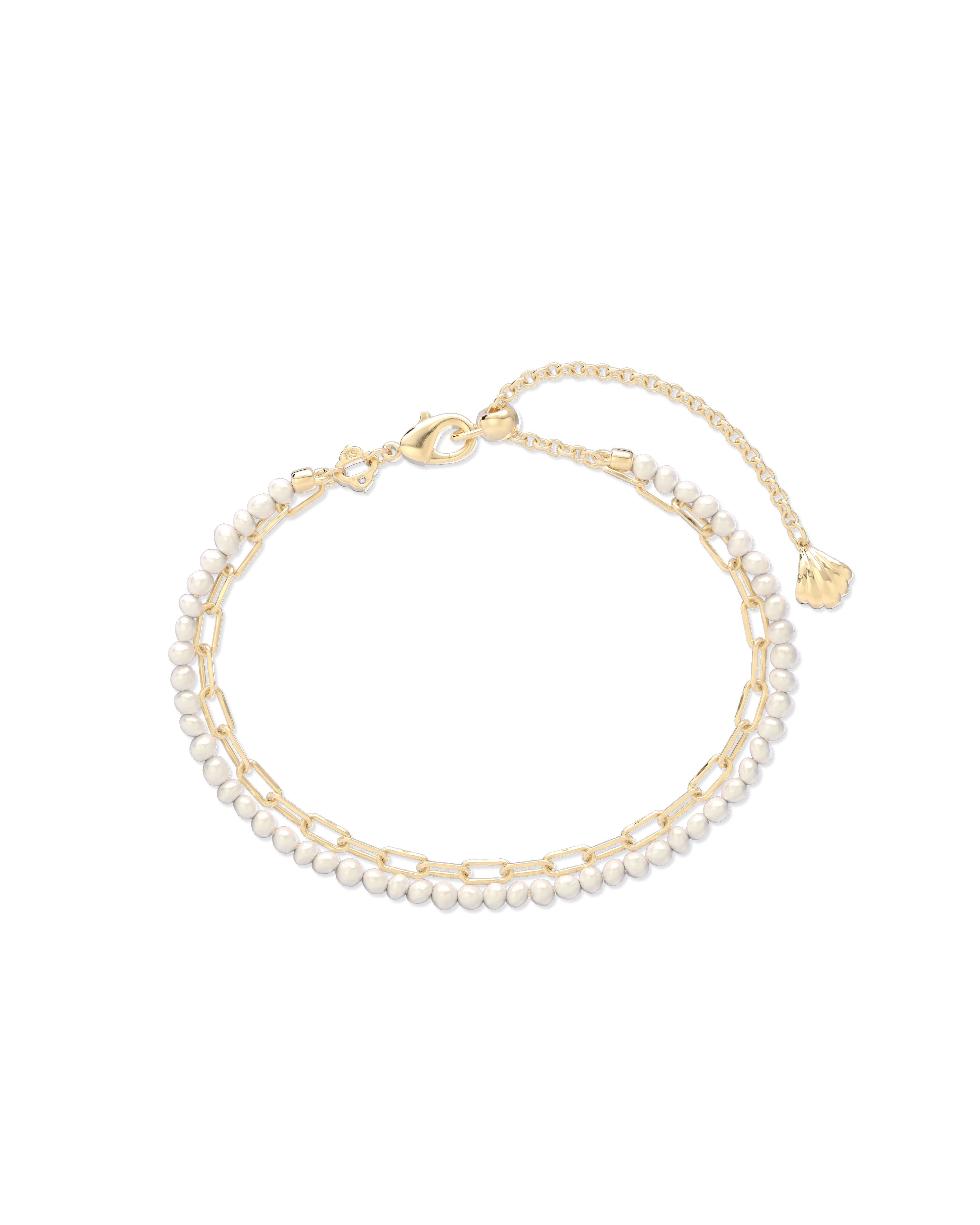 Lolo Multi Strand Bracelet in Gold White Pearl