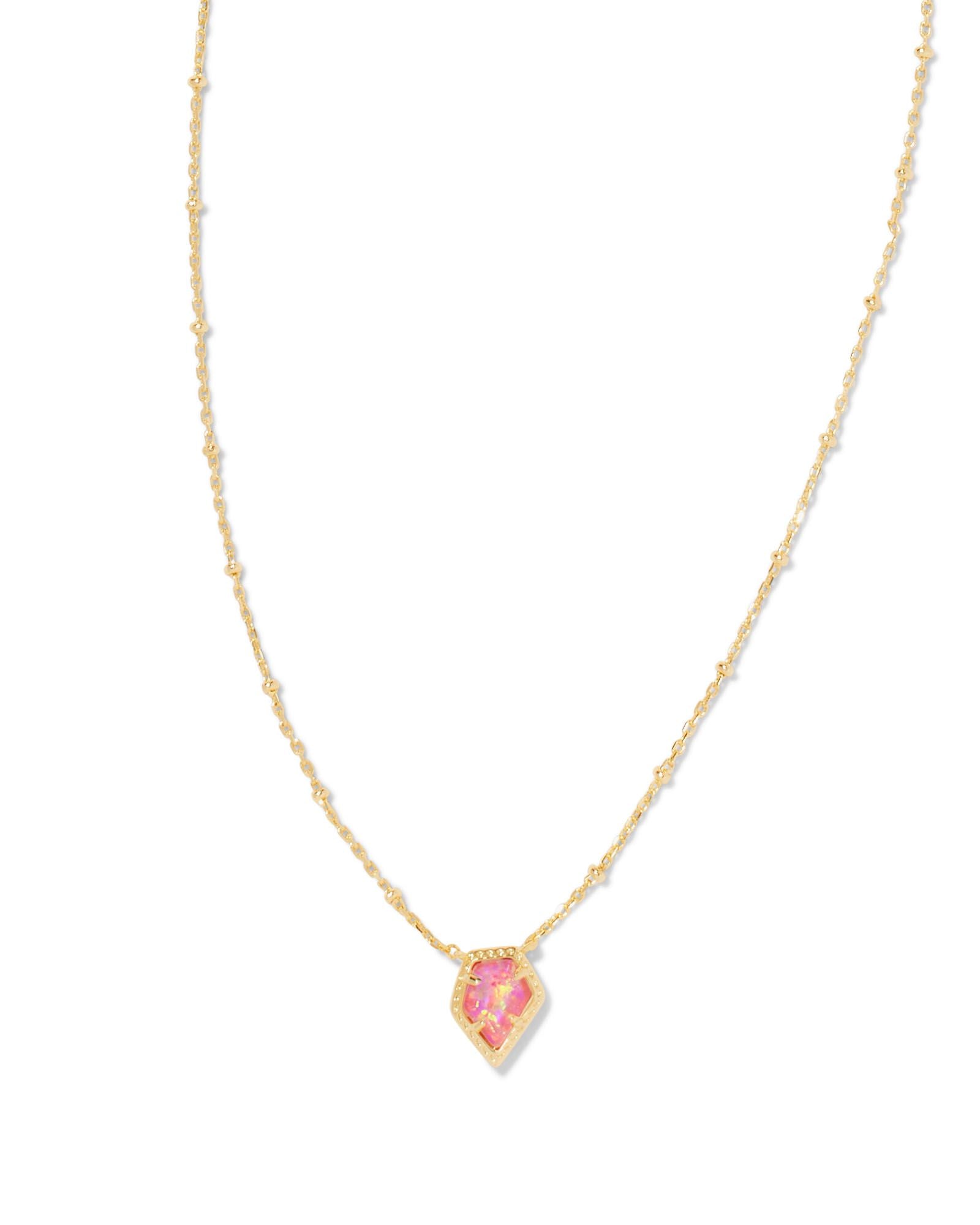 Framed Tess Satellite Pendant Necklace in Gold Luster Rose Pink Opal