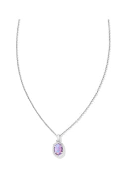 Daphne Framed Short Pendant Necklace in Silver Lilac Kyocera Opal