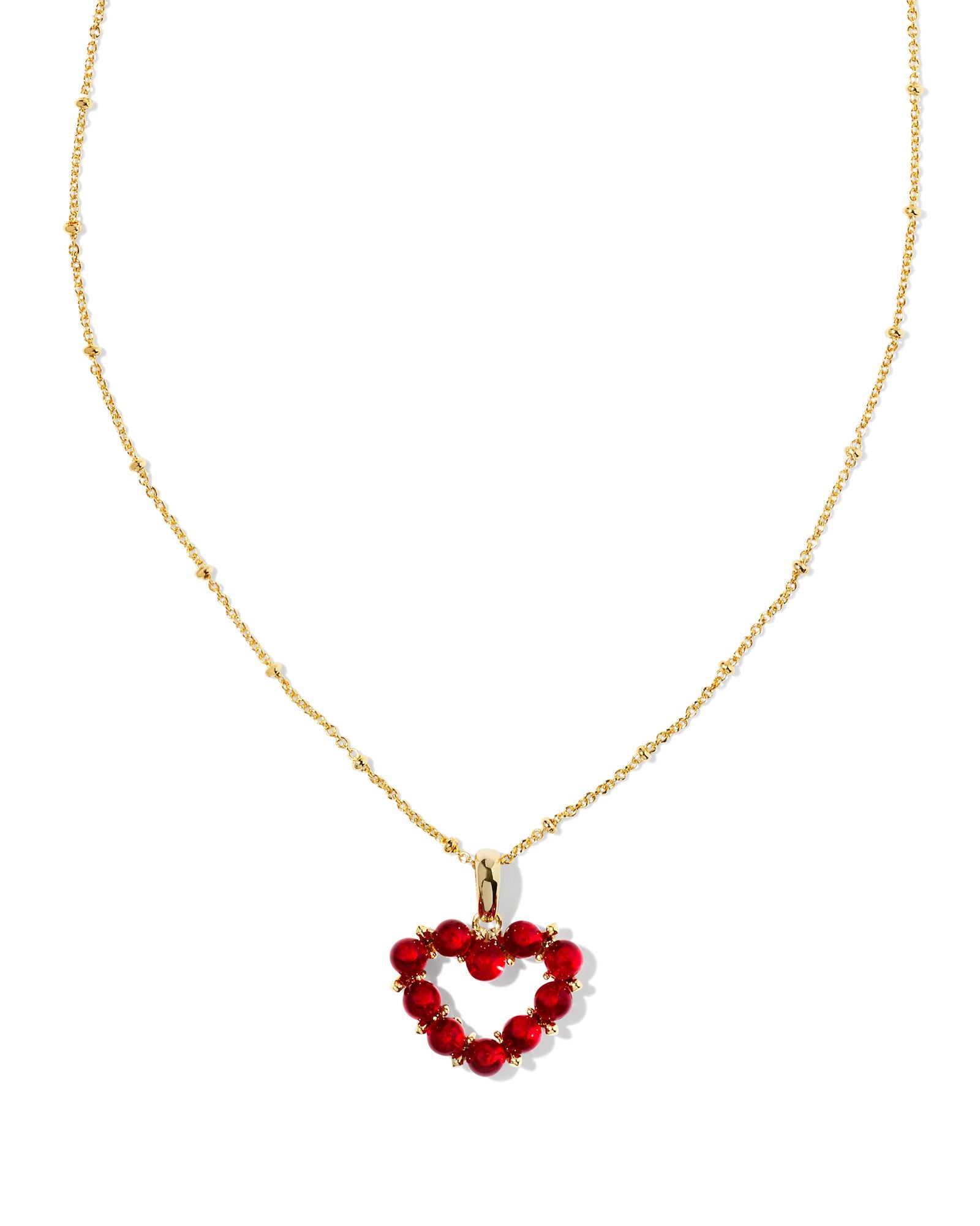 Ashton Heart Pendant Necklace in Gold Red Glass