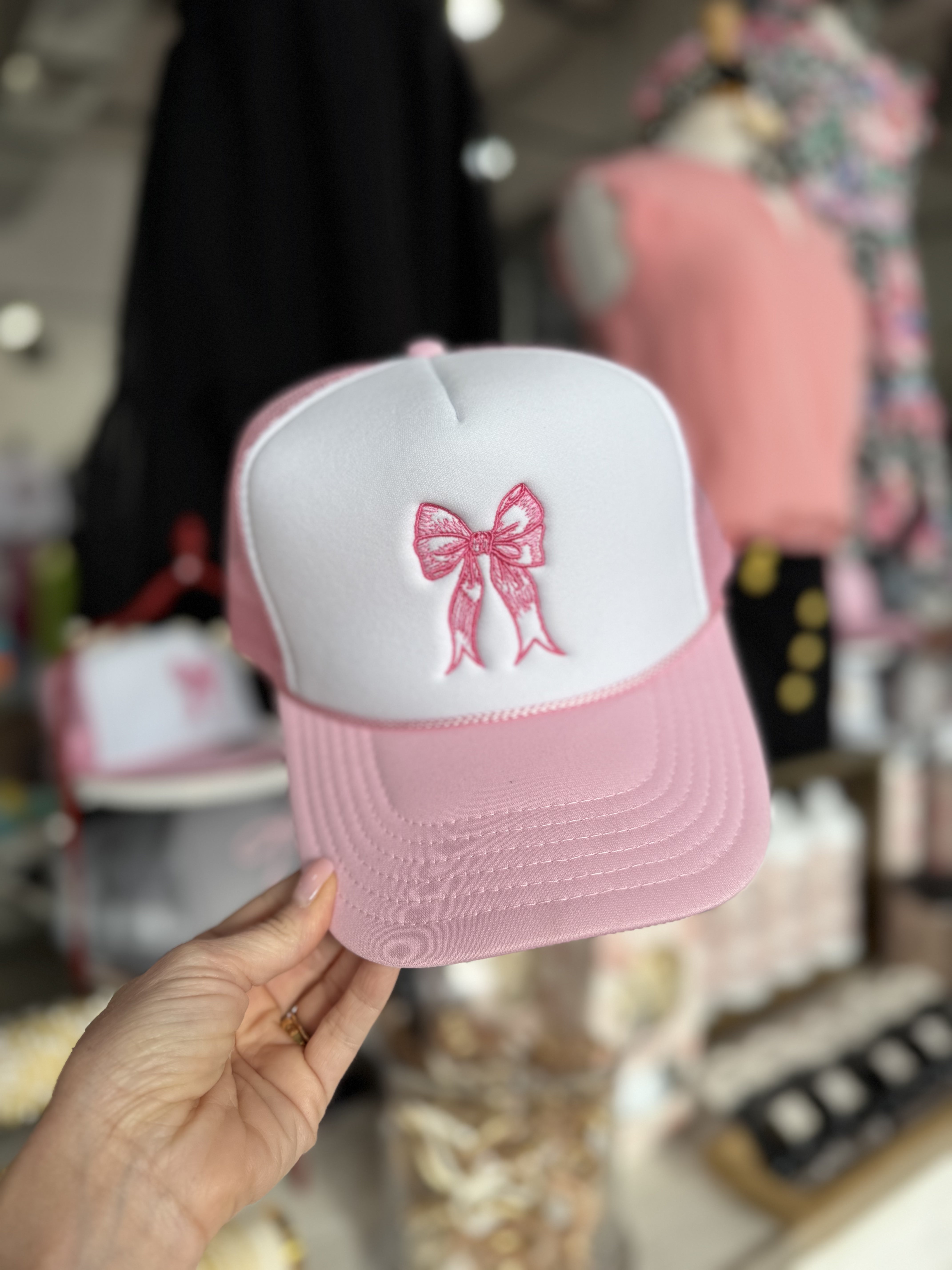 Pink and White Small Bow Hat