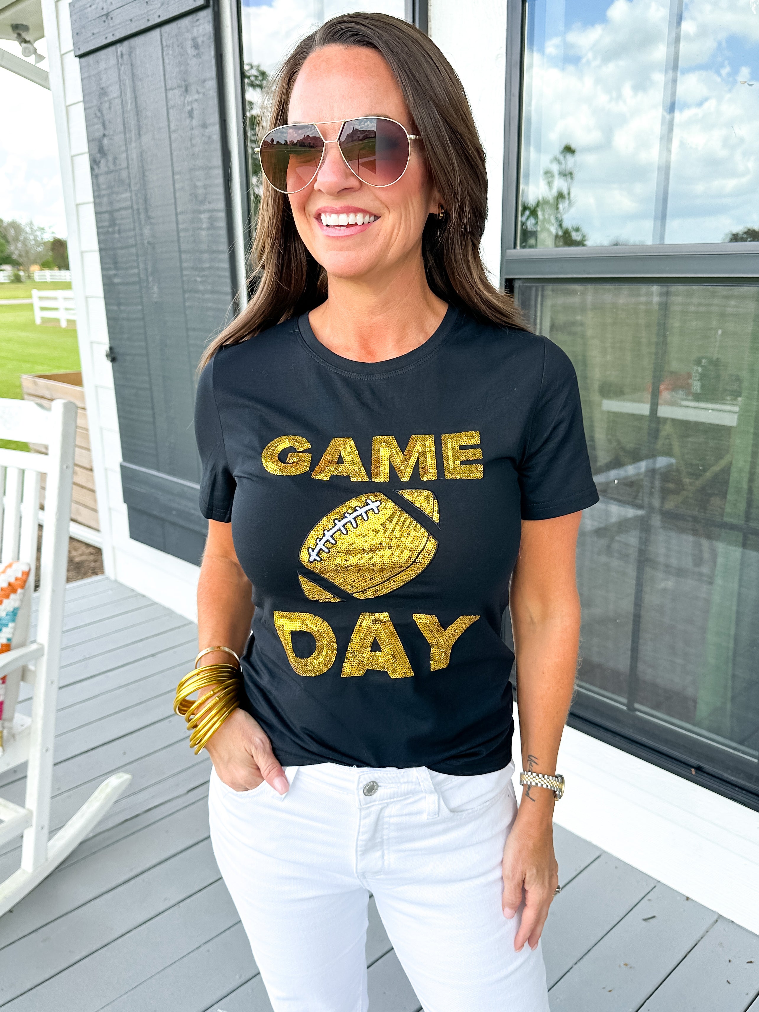 Black/Gold Football Game Day Top