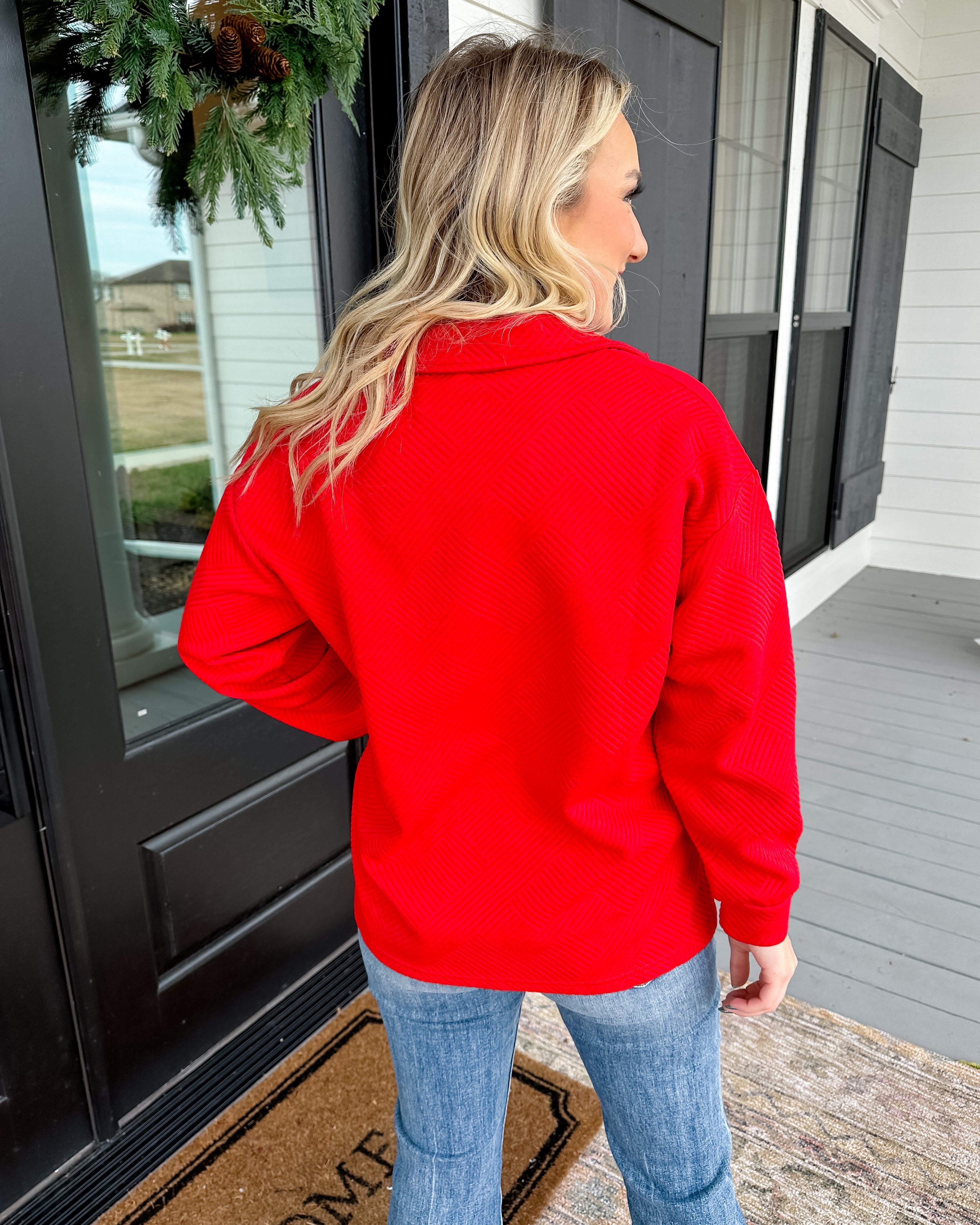 Textured Long Sleeve Top in Red