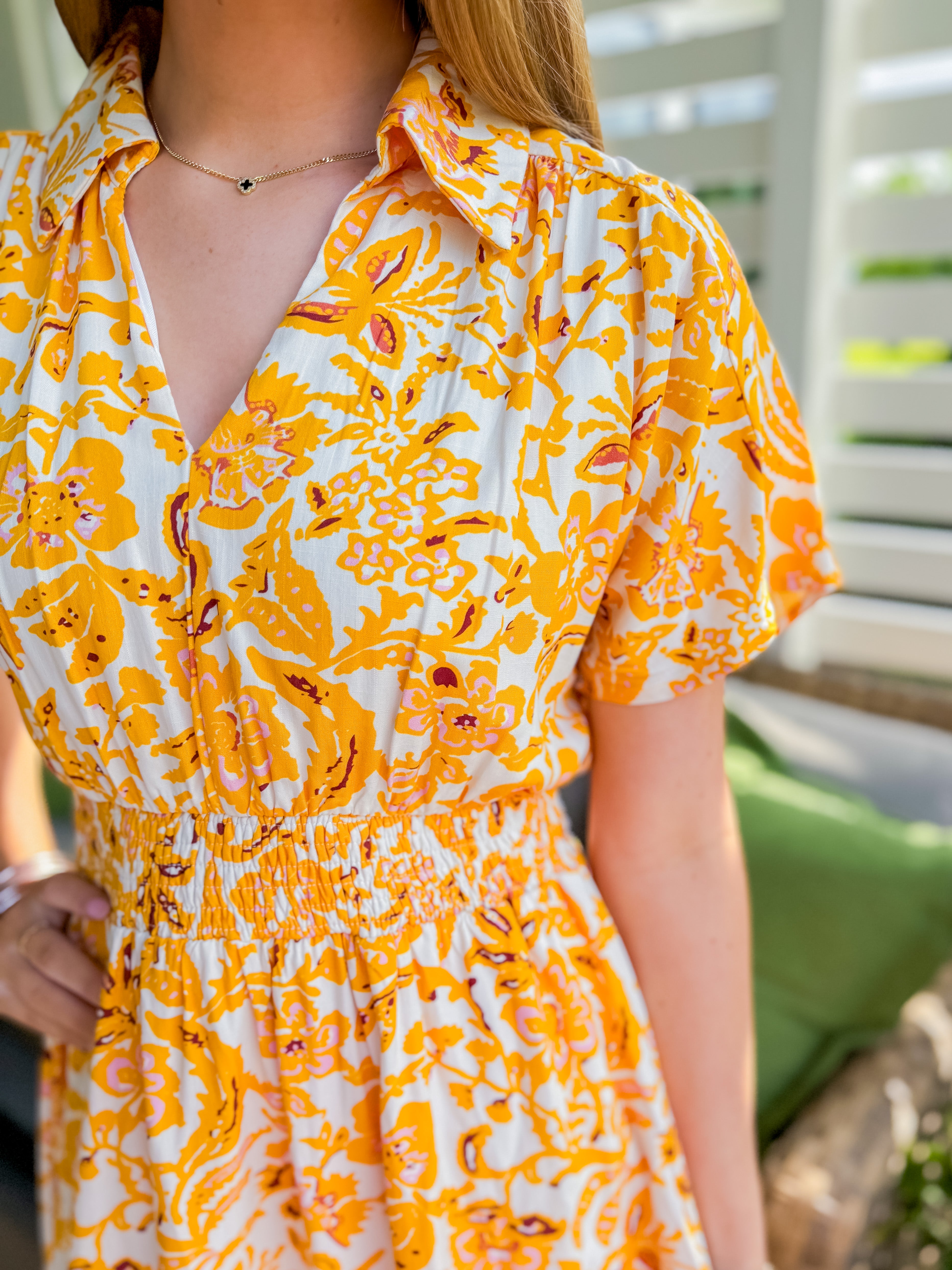 Short Sleeve Mini Dress in Yellow Floral