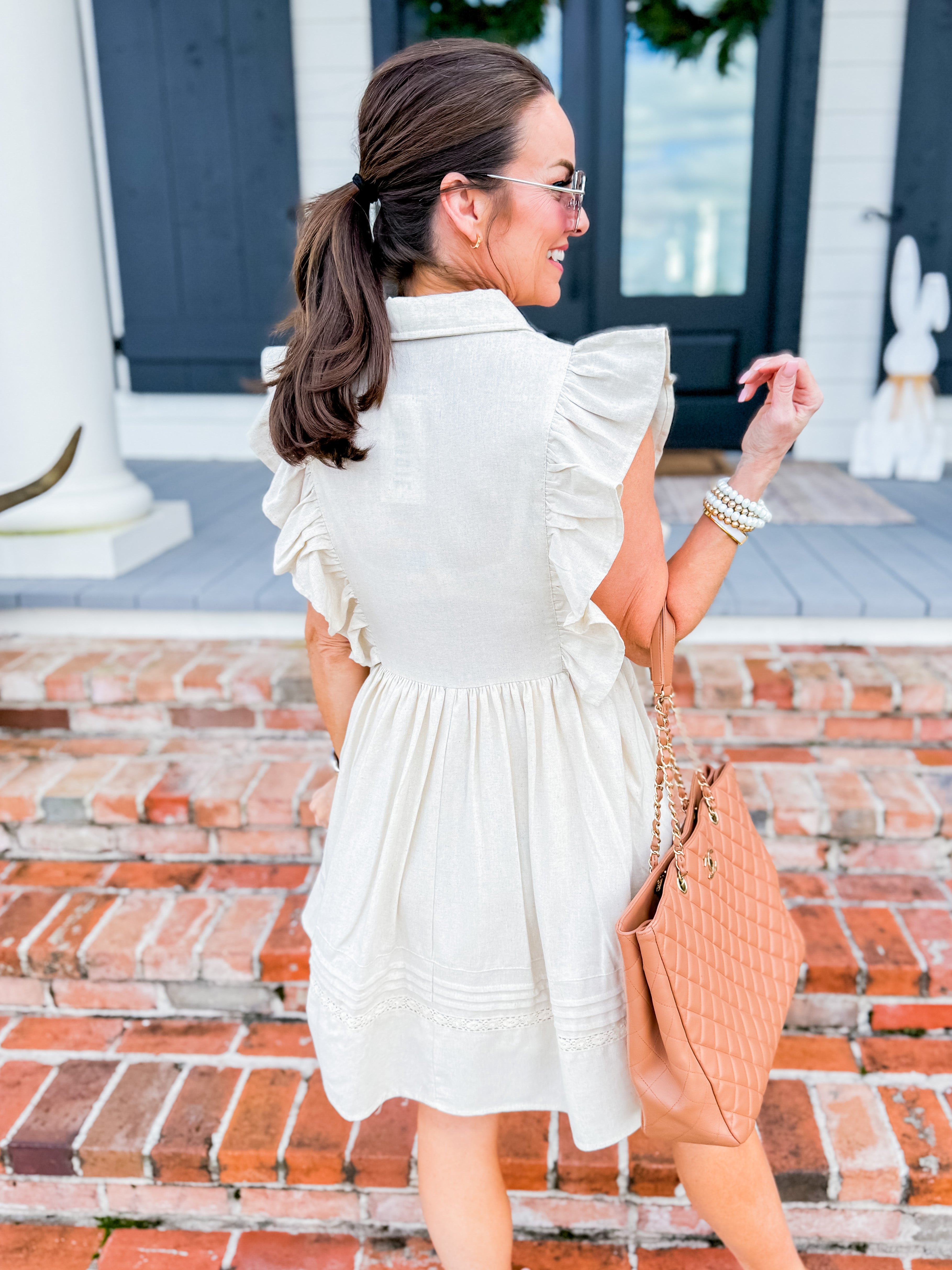 Collared Button-Up Ruffle Sleeve Dress