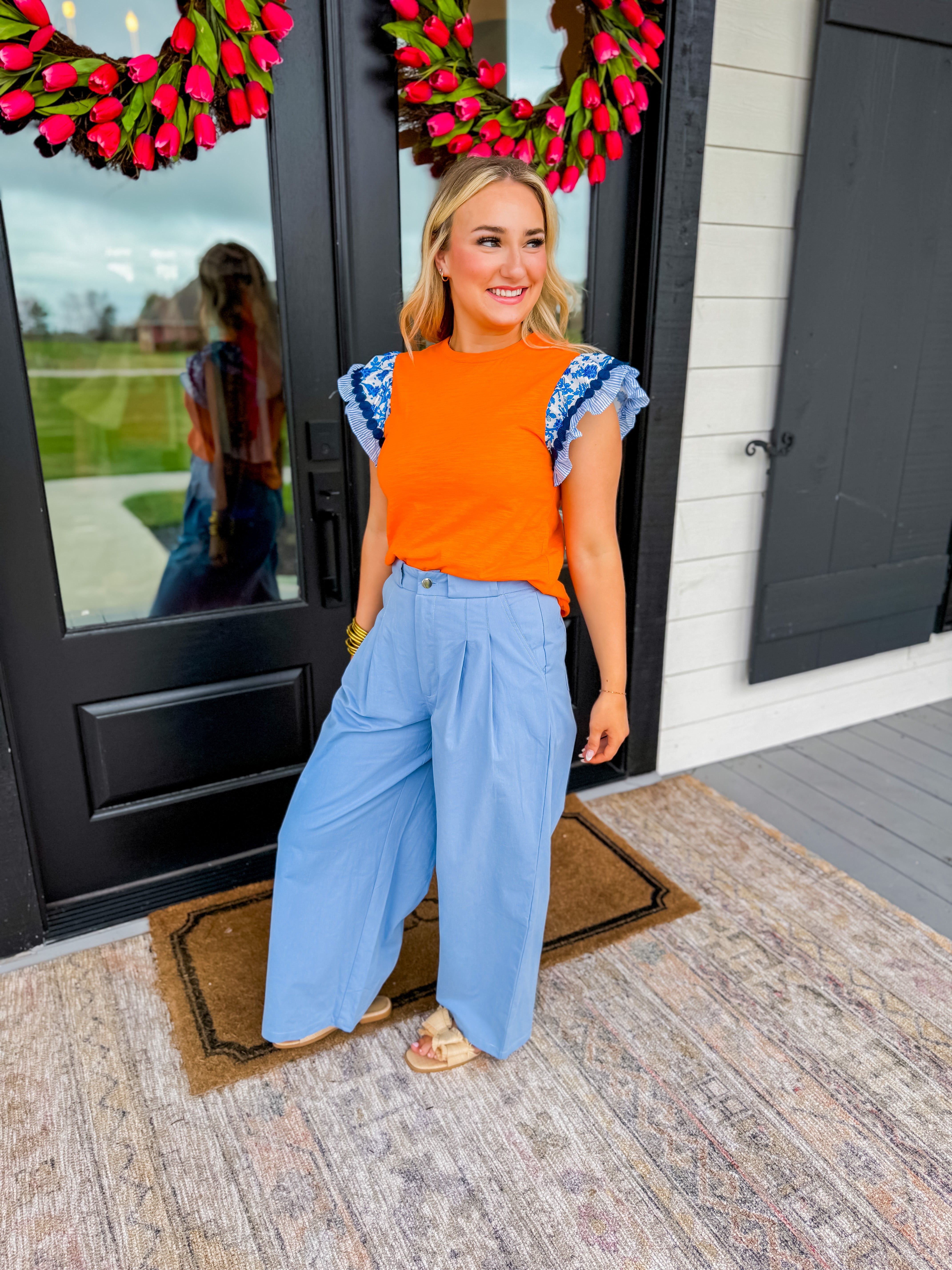Pleated Wide-Leg Pants with Pockets