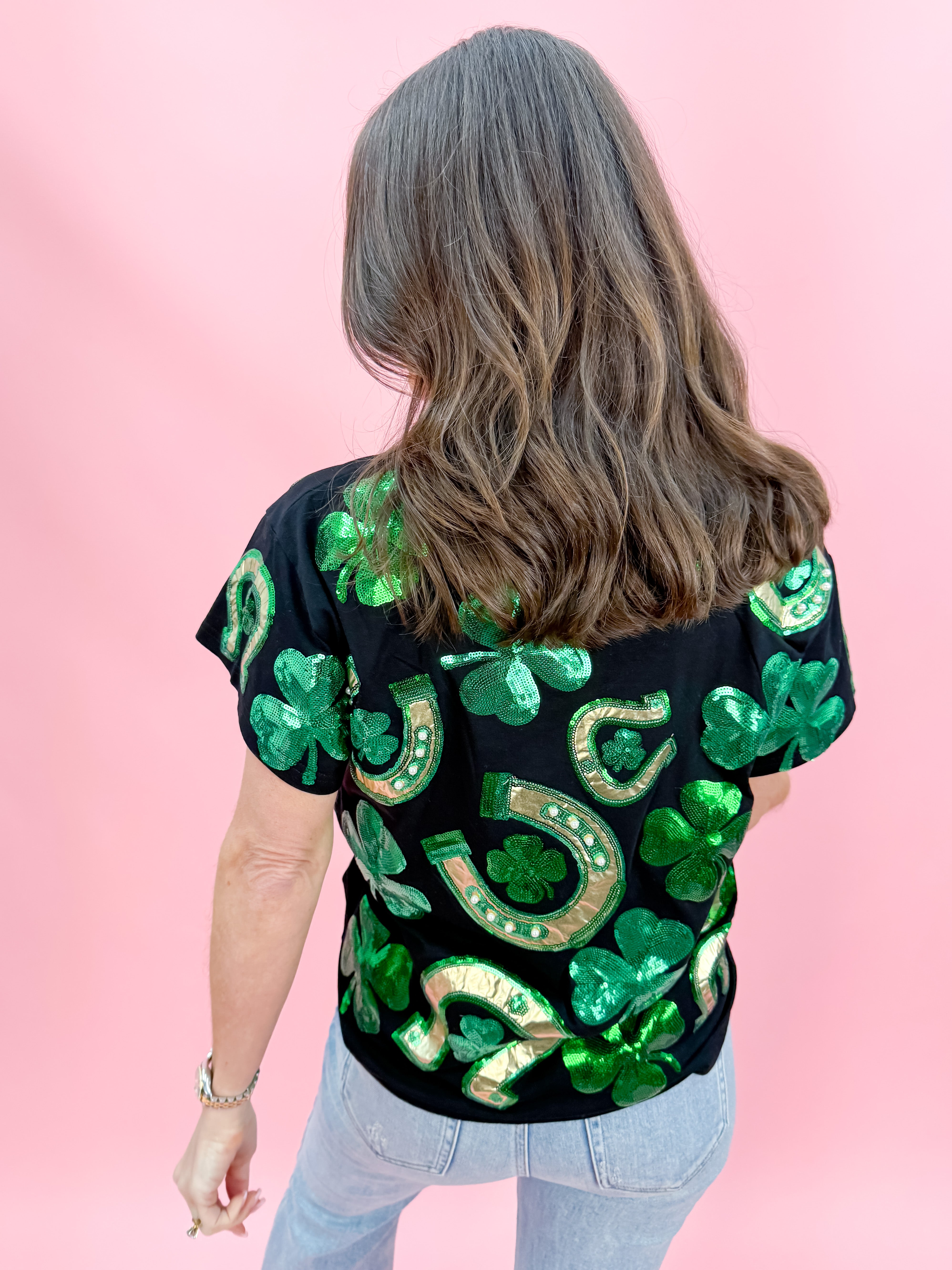 Black & Green Horse Shoe and Clover Tee