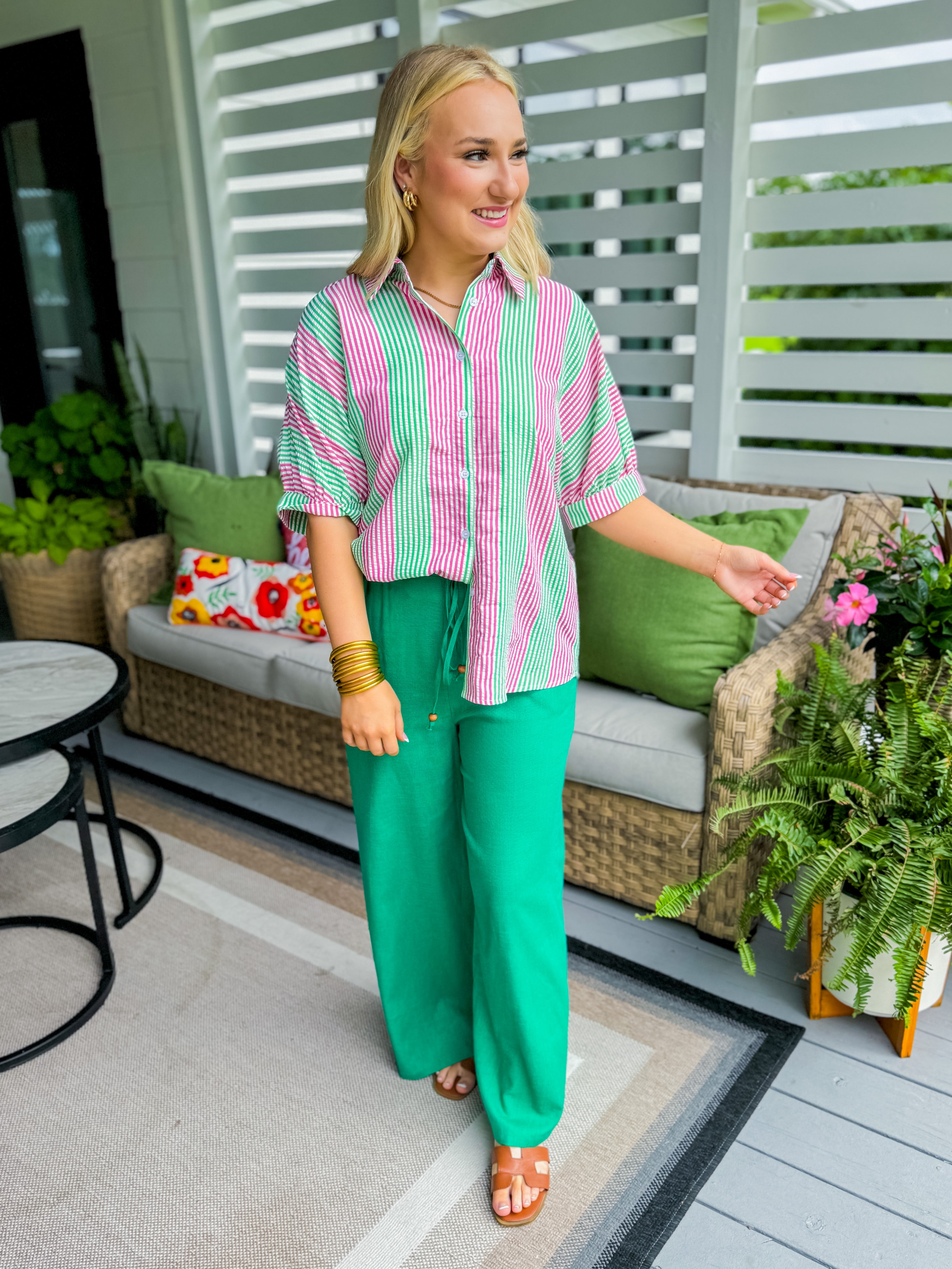 Linen Pants with Pockets in Kelly Green