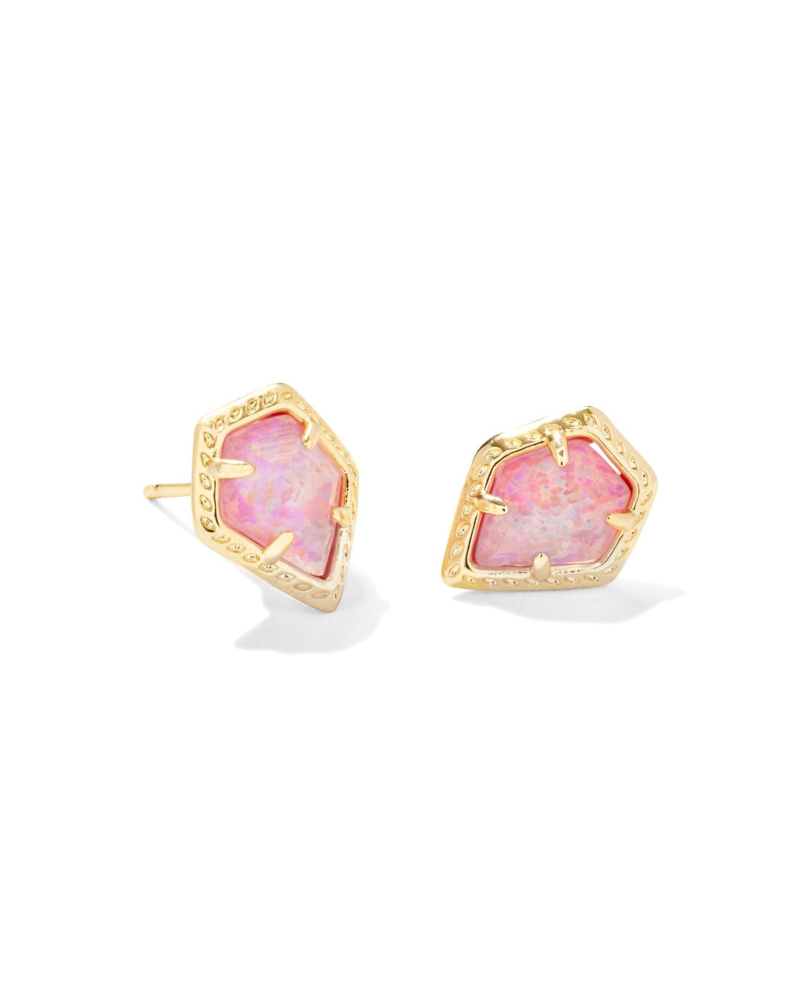 Framed Tessa Stud Earring in Gold Luster Rose Pink Opal