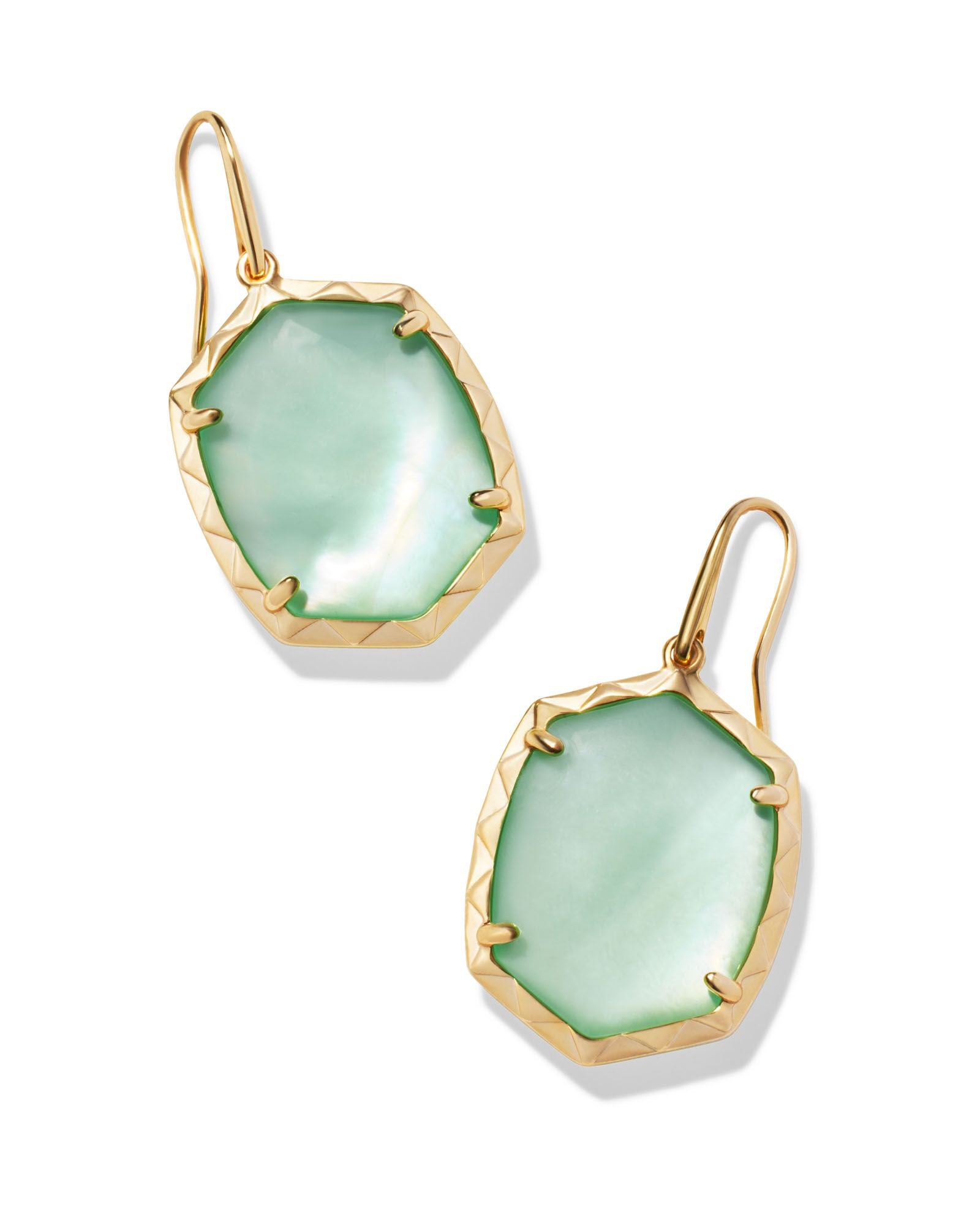Daphne Drop Earring in Gold Light Green Mother of Pearl