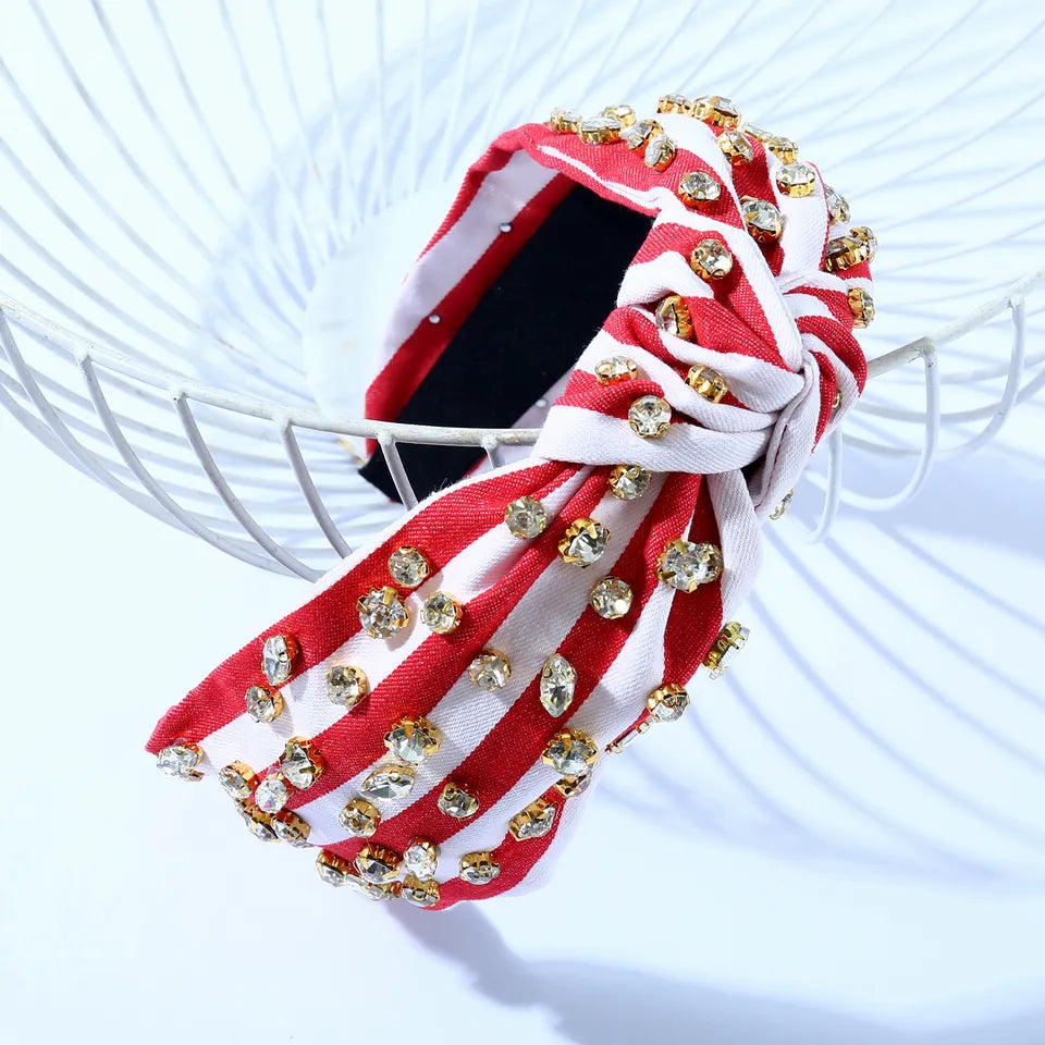 Red Striped Headband with Clear Crystals
