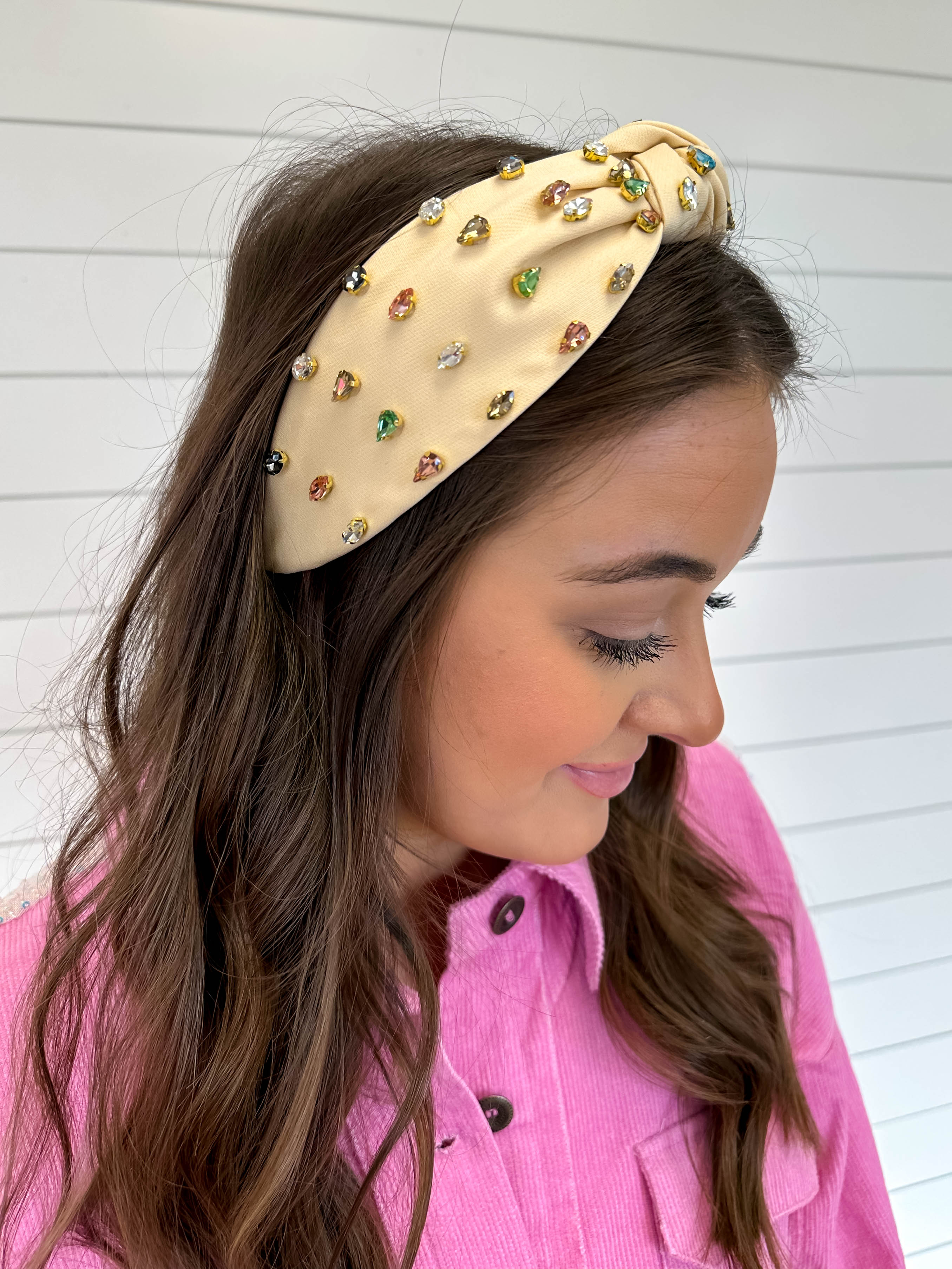 Luxury Knot Rhinestone Headband in Beige