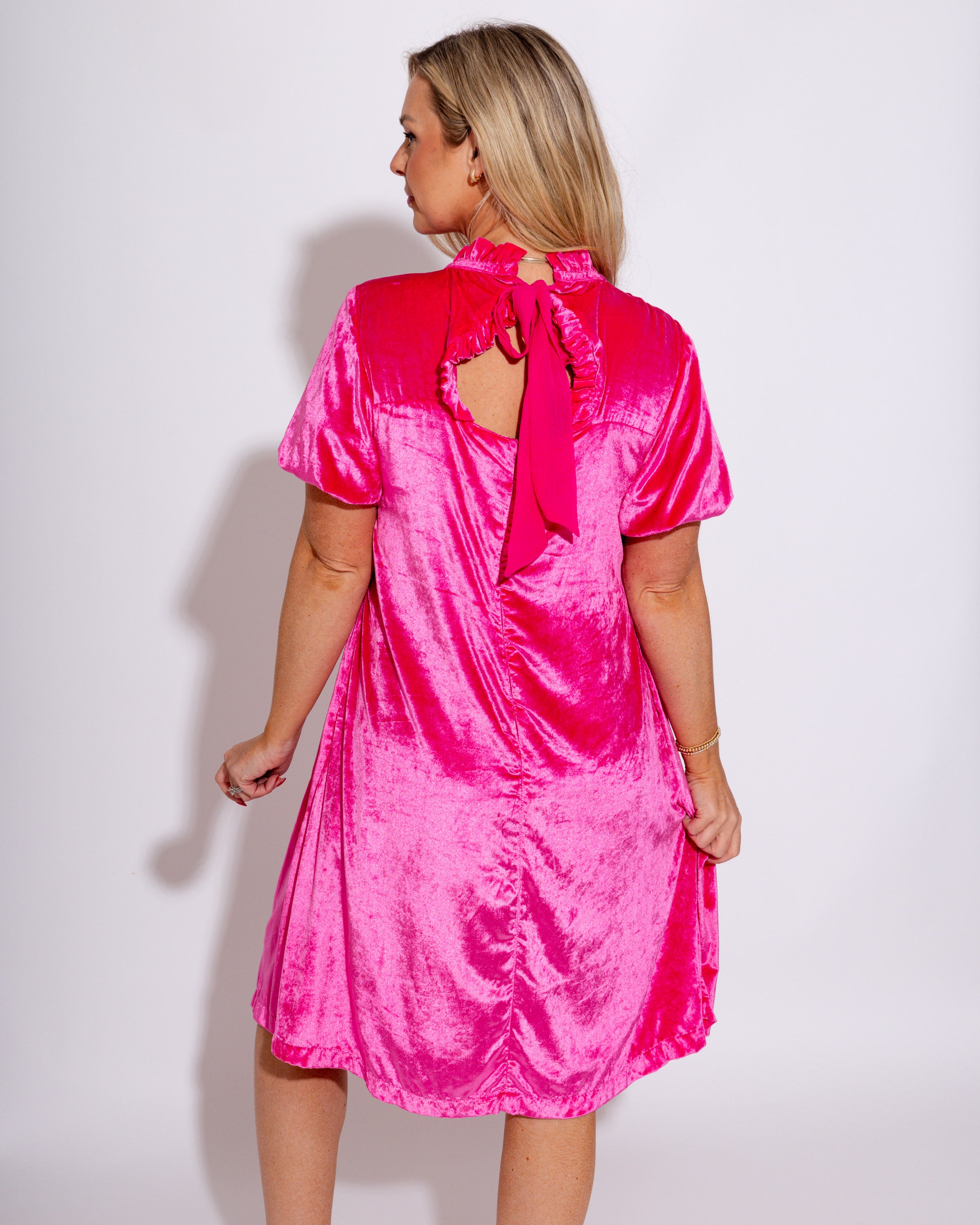 Ivy Jane | Hot Pink Velvet Smocked Dress