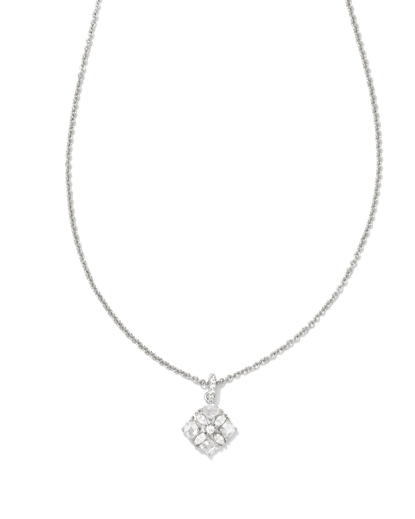 Dira Crystal Pendant Necklace in Rhodium White Crystal