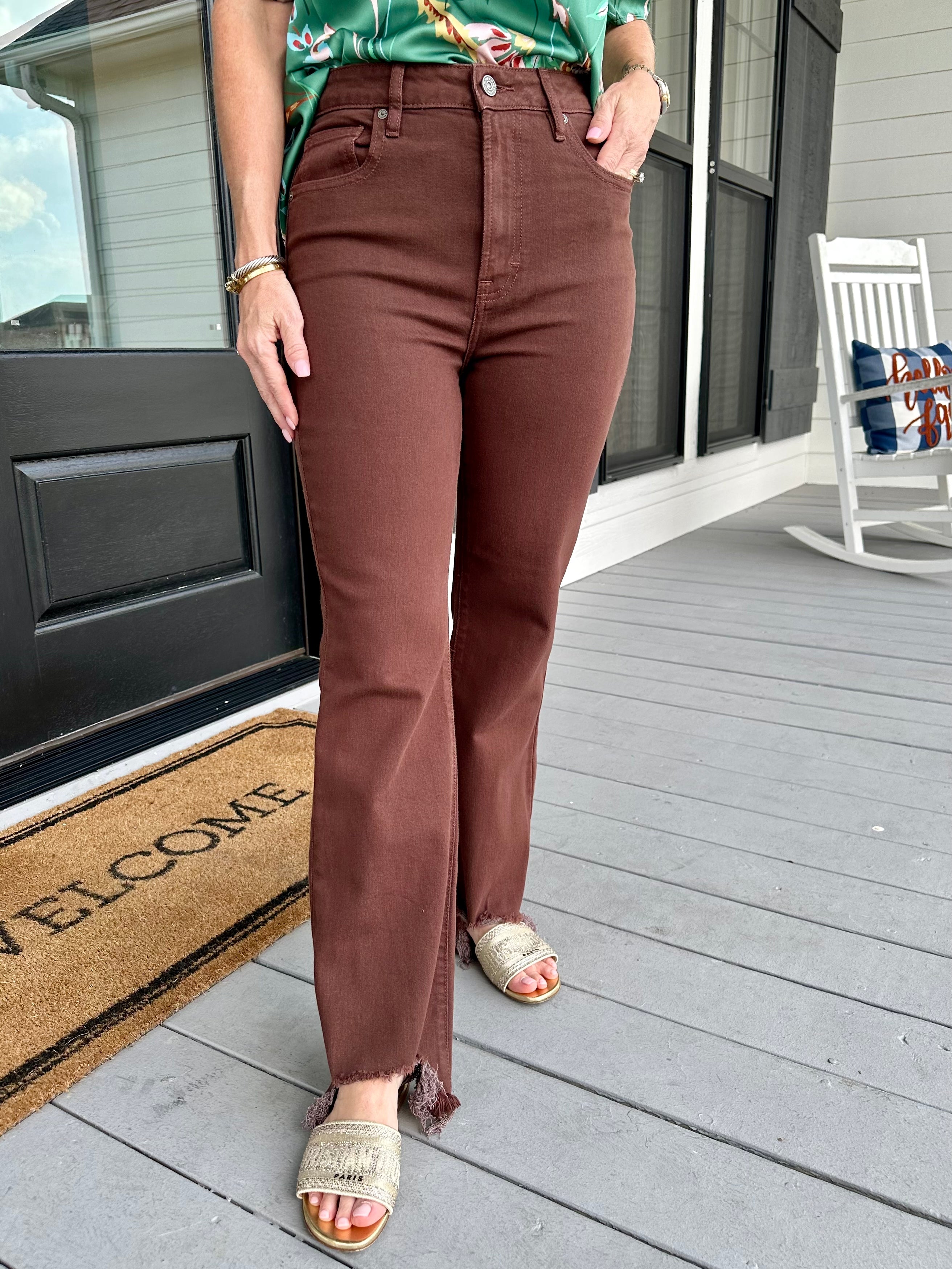 Happi Crop Flare Jeans in Chocolate