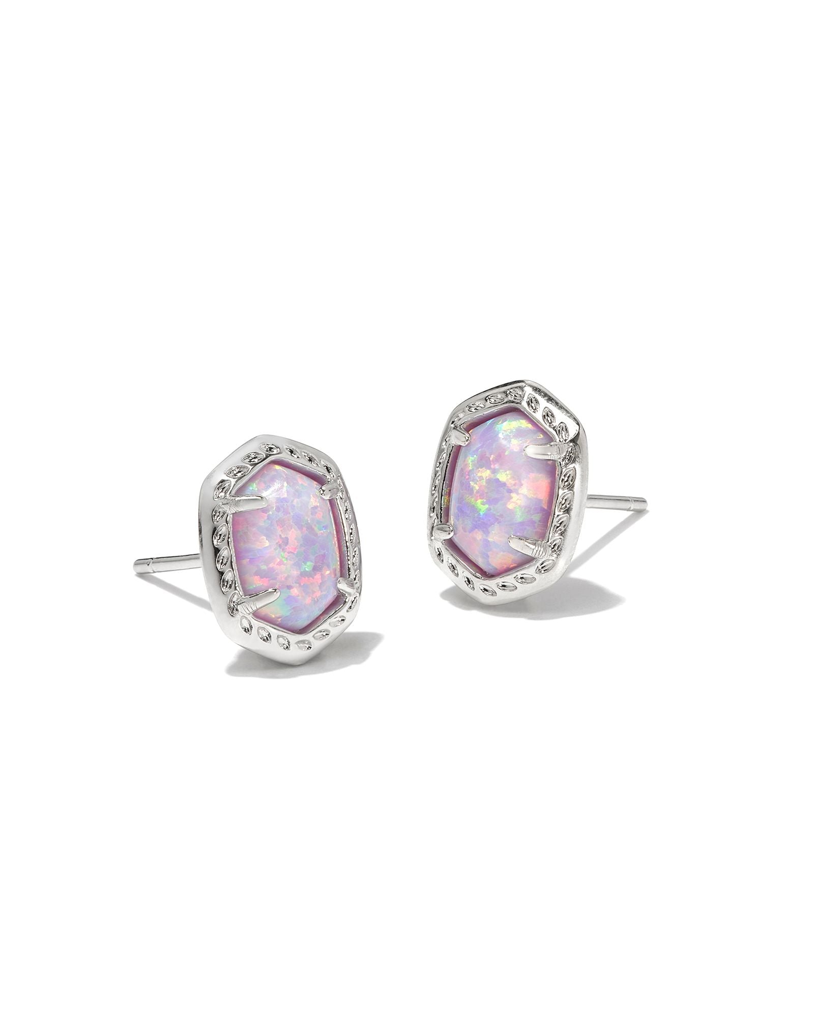 Daphne Framed Stud Earrings in Silver Lilac Kyocera Opal
