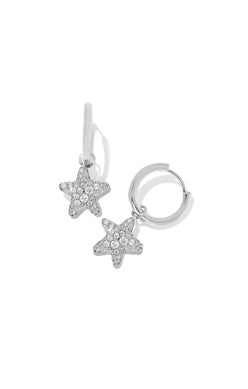 Jae Star Pave Huggie Earring in Silver White Crystal