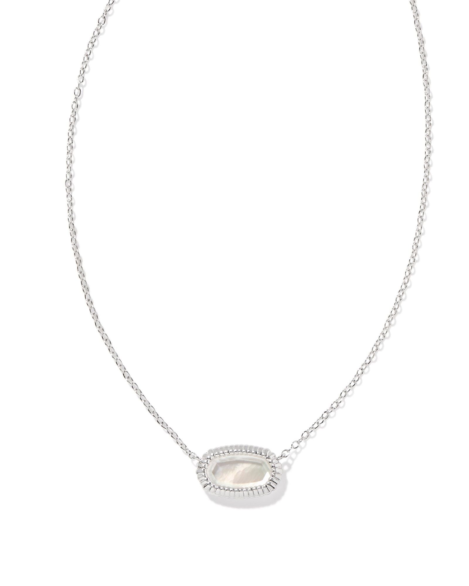 Elisa Ridge Framed Pendant Necklace in Rhodium Ivory Mother of Pearl