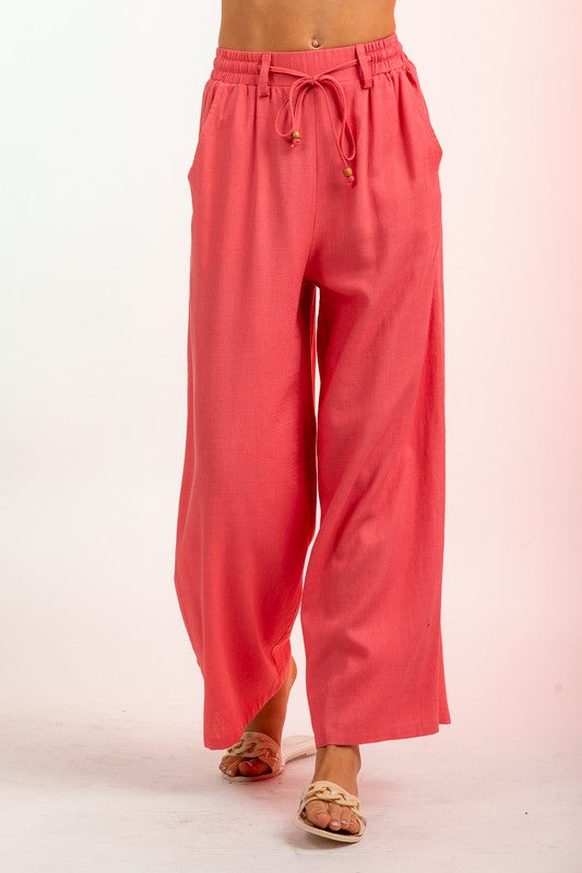 Linen Pants with Pockets in Rose