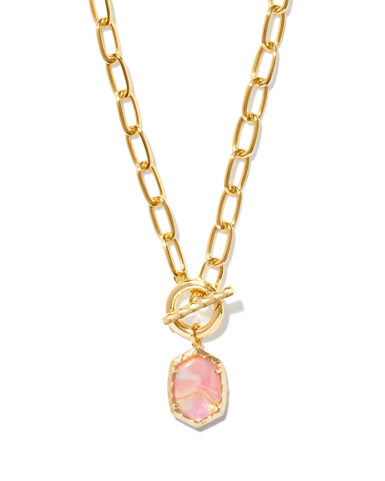 Daphne Link Chain Necklace in Gold Pink Iridescent Abalone