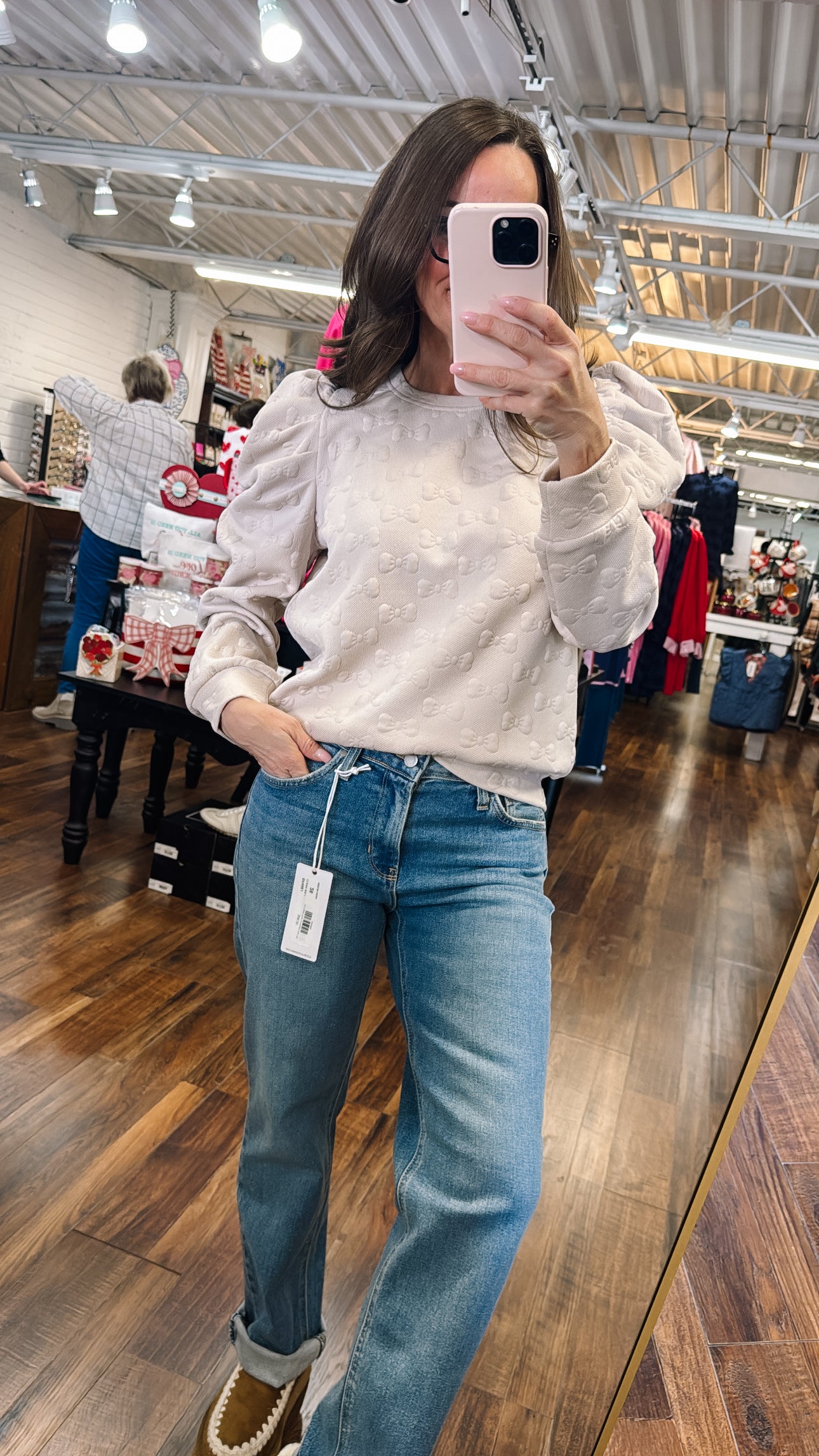 Jacquard Round Neck Top in Taupe