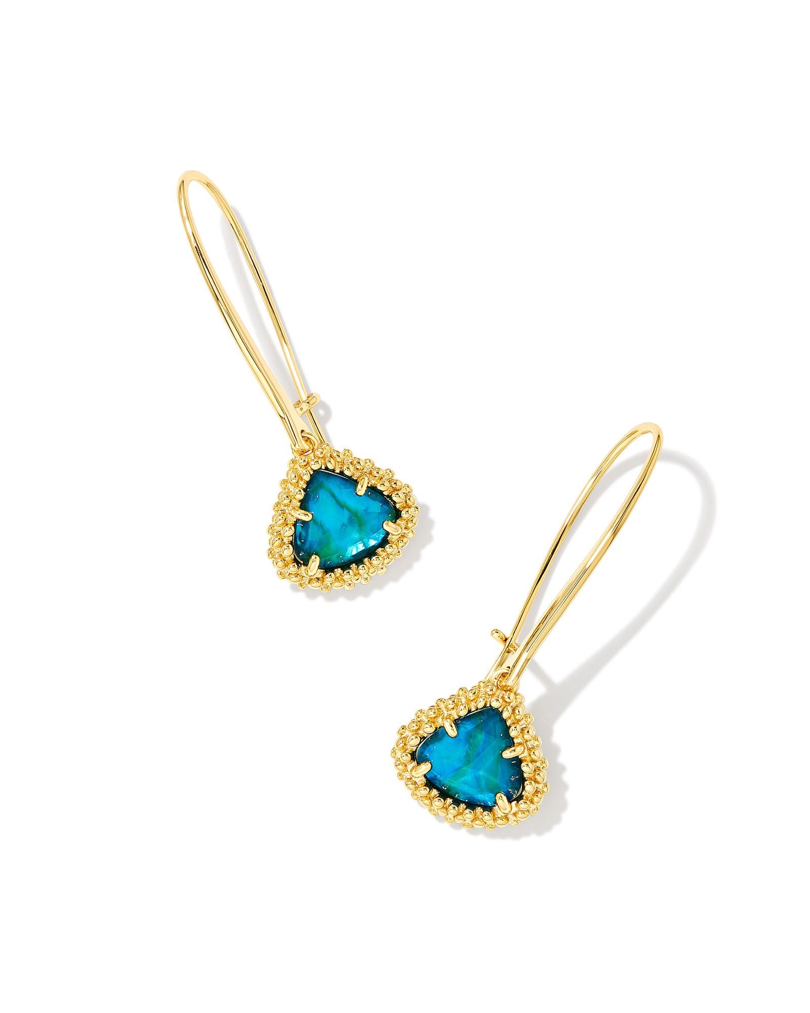 Framed Kendall Wire Drop Earring in Gold Teal Abalone