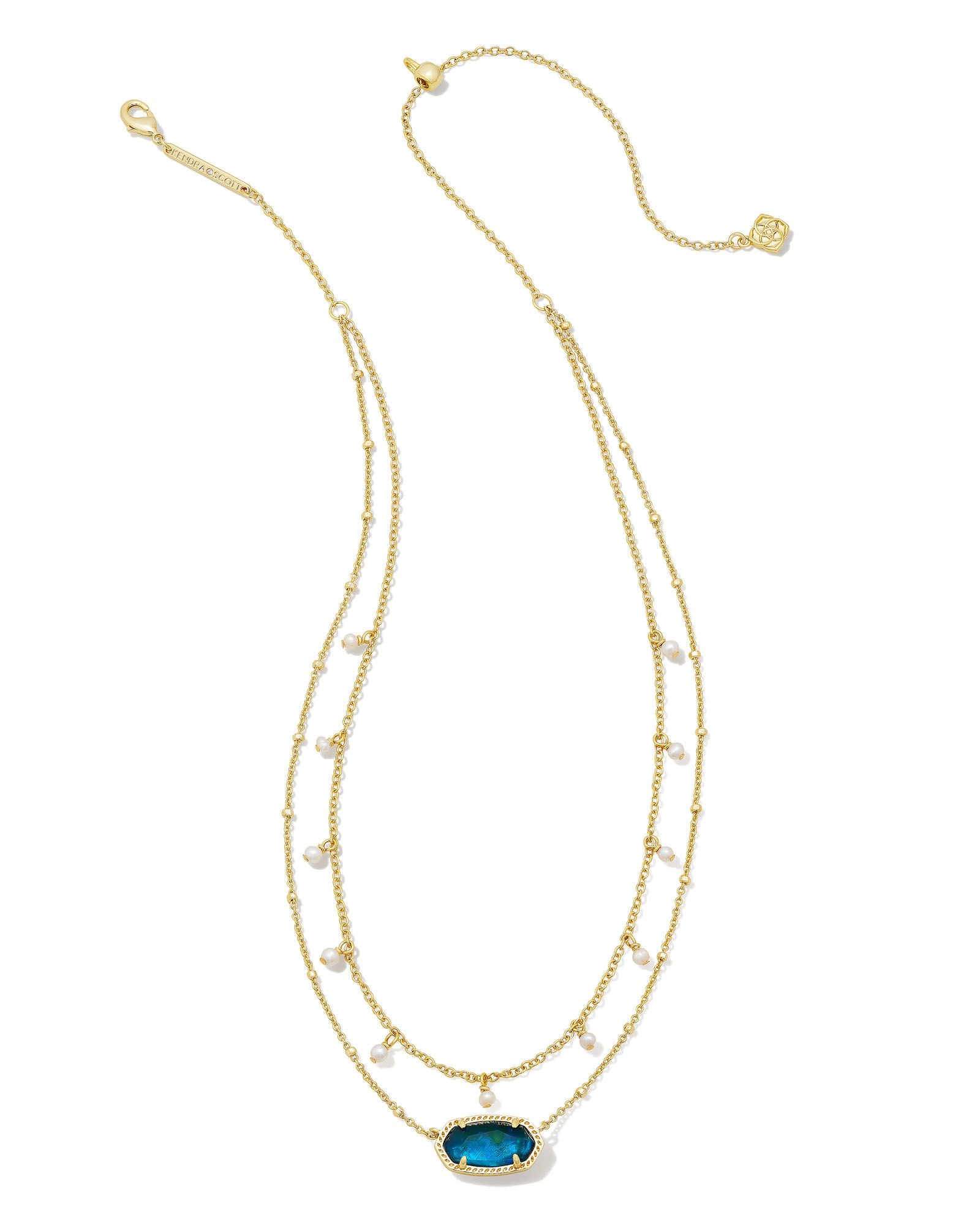 Elisa Pearl Multi Strand Necklace in Gold Teal Abalone