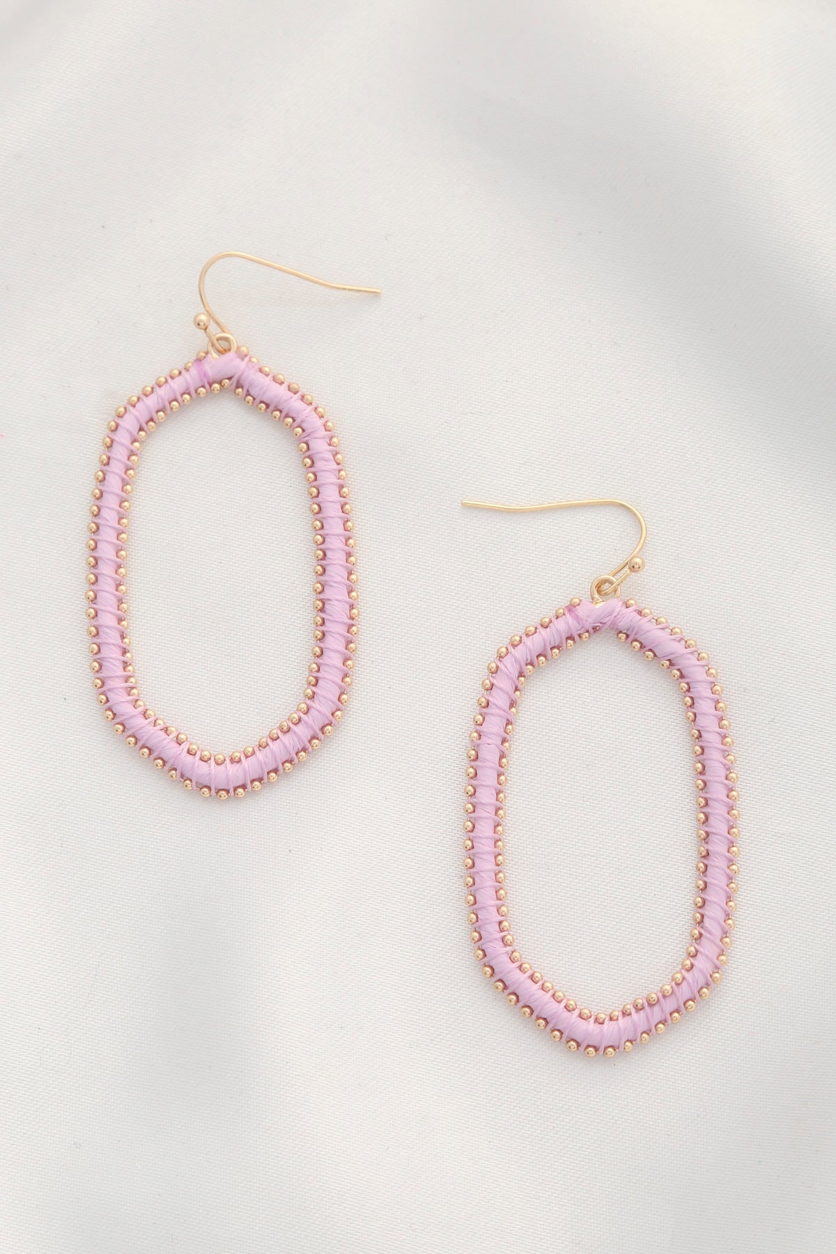 Thread Wrapped Geometric Dangle Earring in Lavender