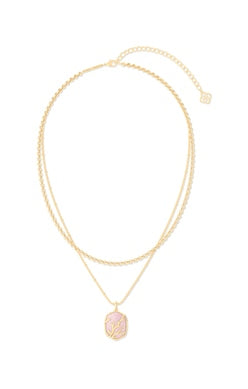 Daphne Coral Frame Multi Strand Necklace in Gold Rose Quartz