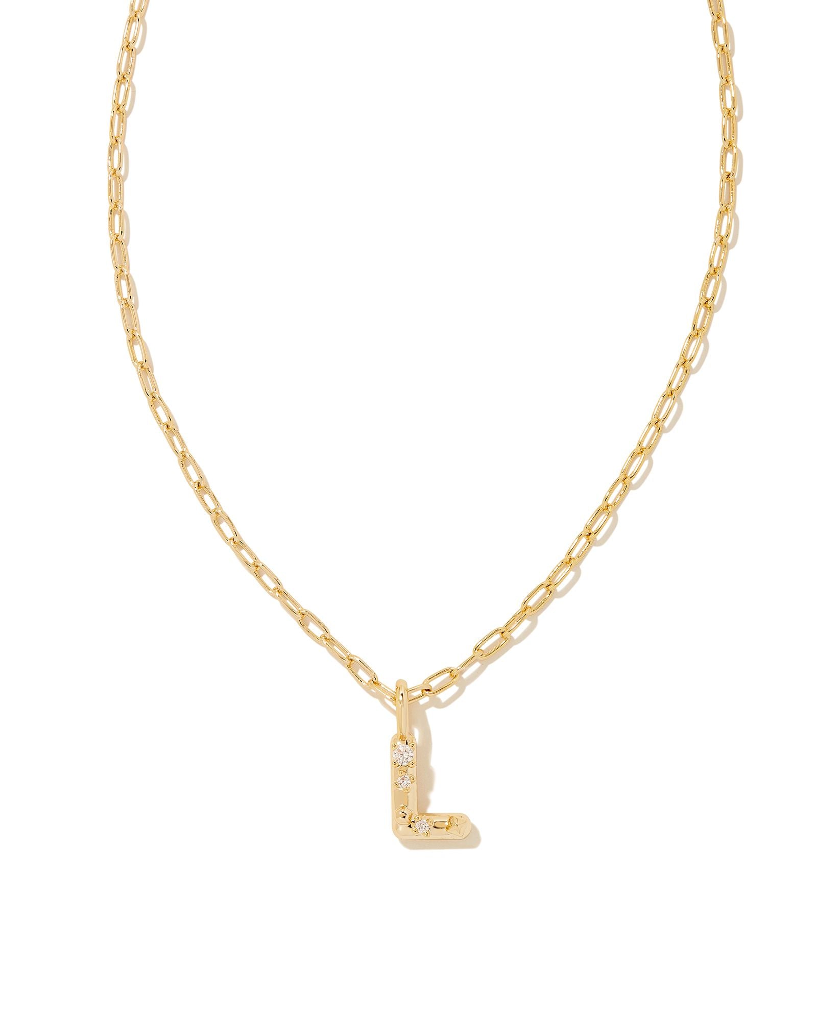 Crystal Letter L Pendant Necklace in Gold Metal