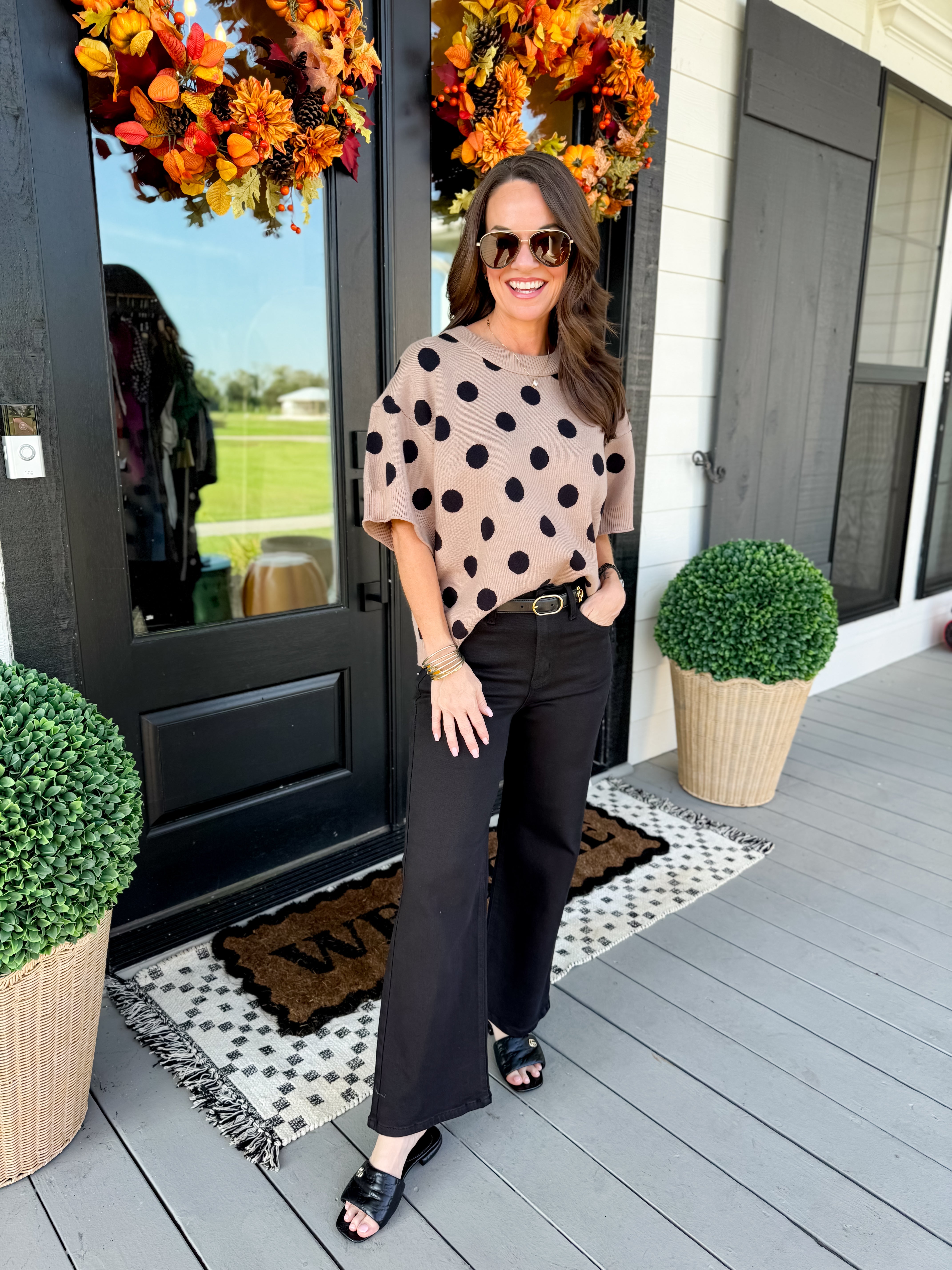 Polka Dot Sweater Top in Taupe