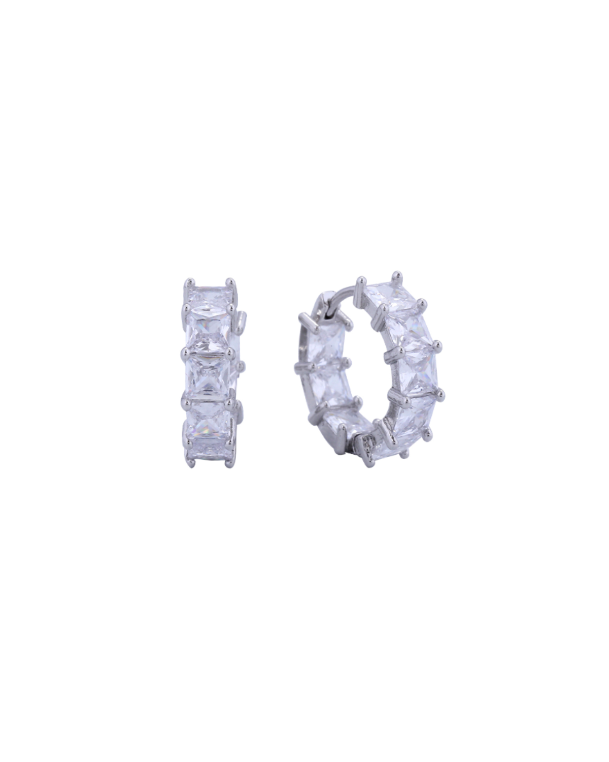 Square-Cut CZ Hoop Earrings in Silver