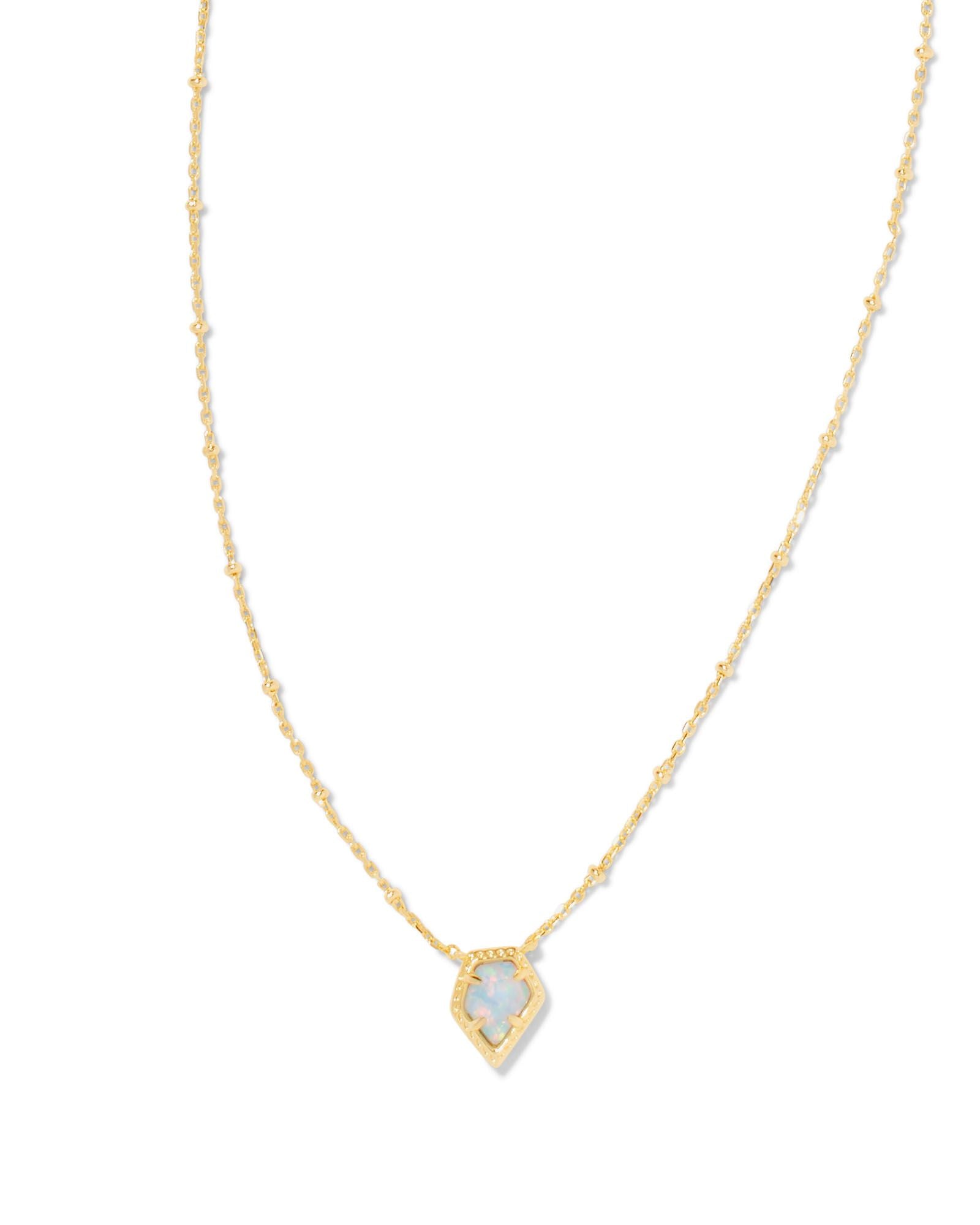 Framed Tess Satellite Pendant Necklace in Gold Luster Light Blue Kyocera Opal