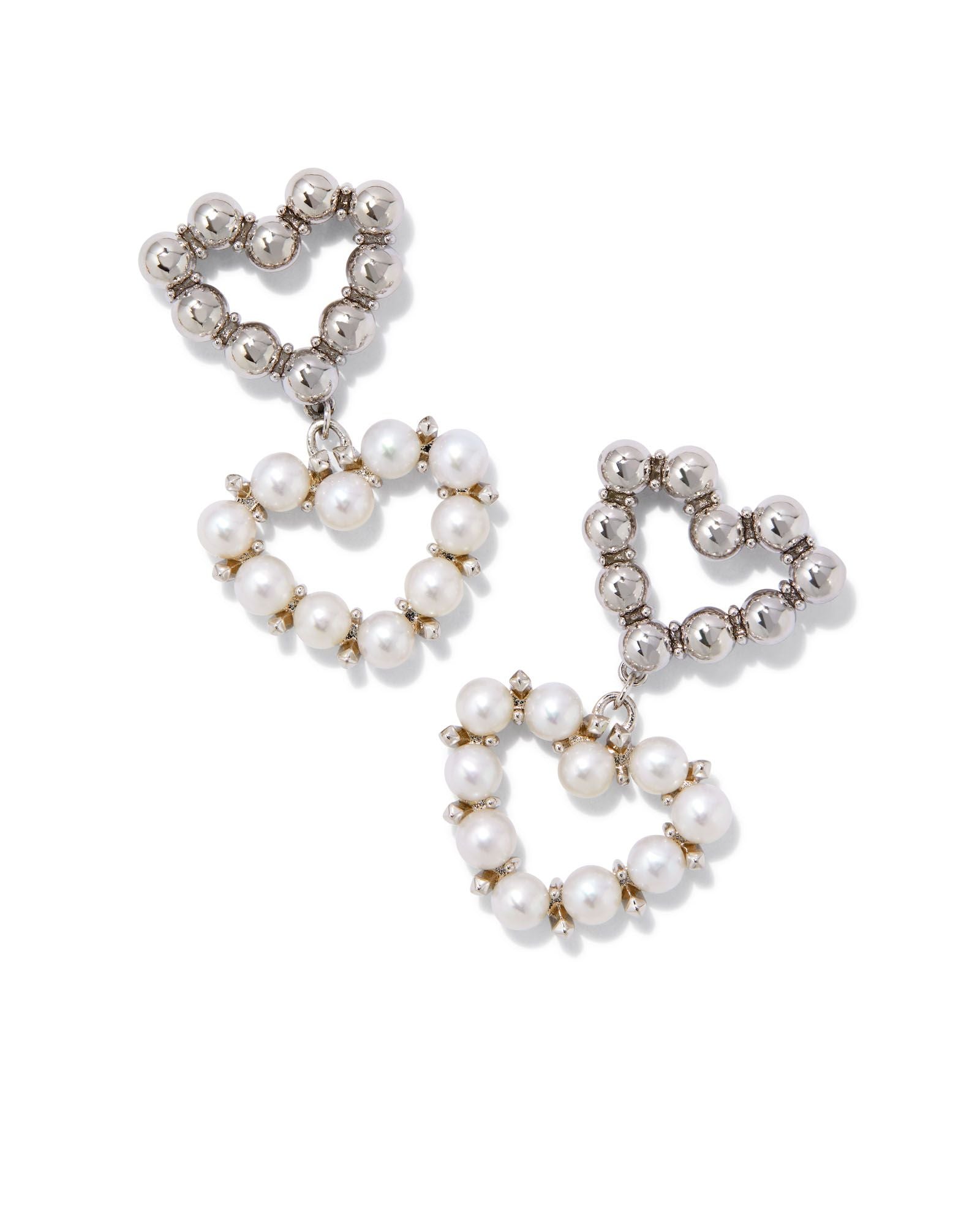 Ashton Heart Drop Earring in Rhodium White Pearl