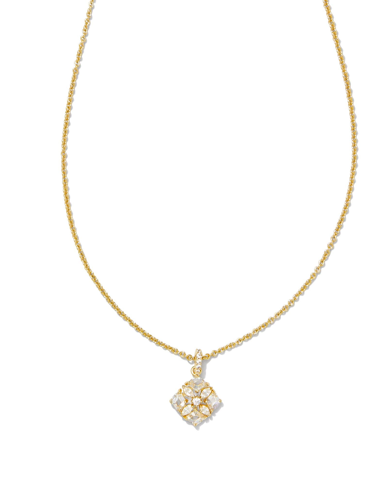 Dira Crystal Pendant Necklace in Gold White Crystal