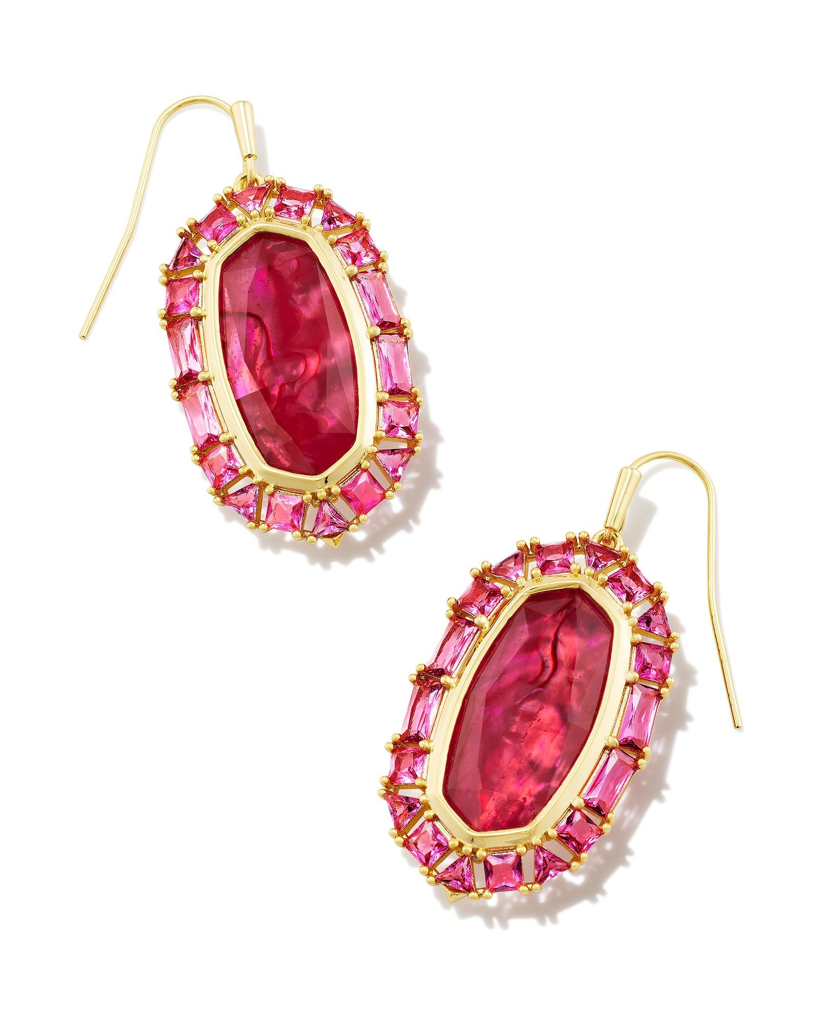 Elle Crystal Framed Drop Earring in Gold Raspberry Illusion