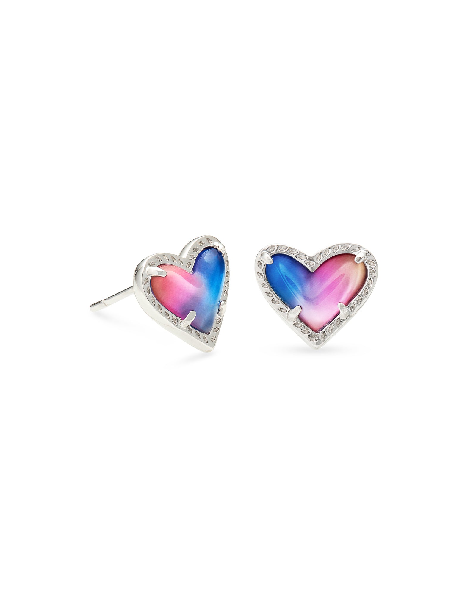 Ari Heart Stud Earrings in Rhodium Watercolor Illusion