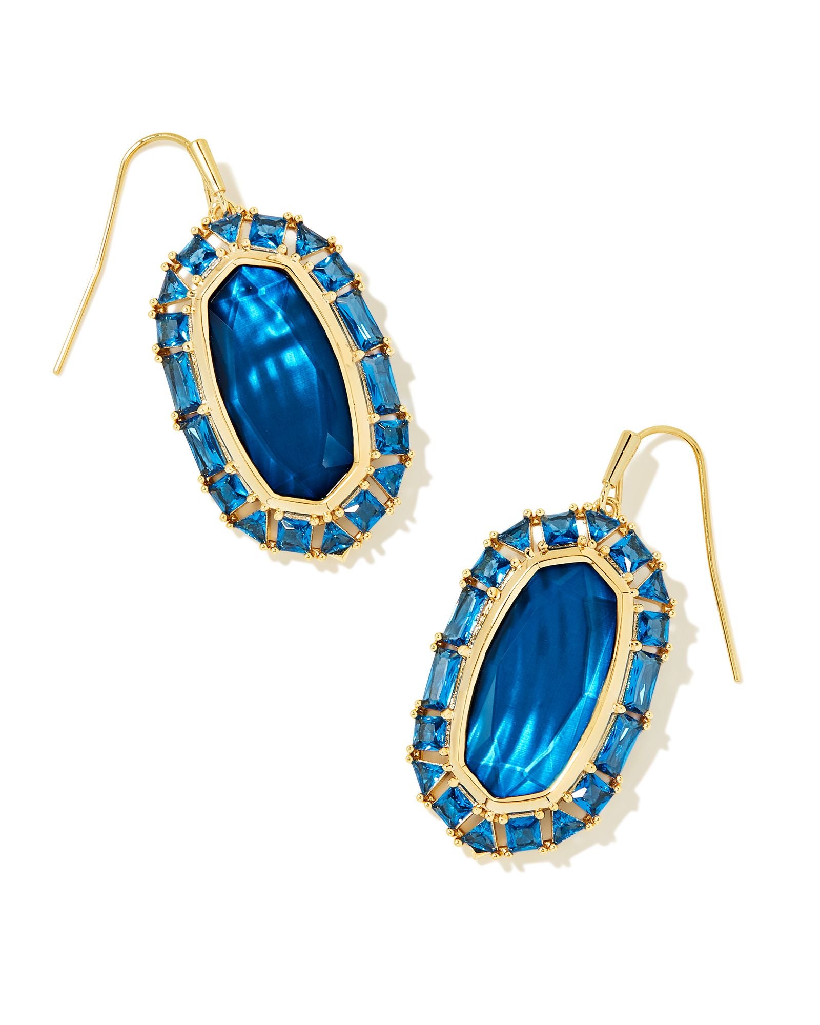 Elle Crystal Framed Drop Earring in Gold Sea Blue Illusion