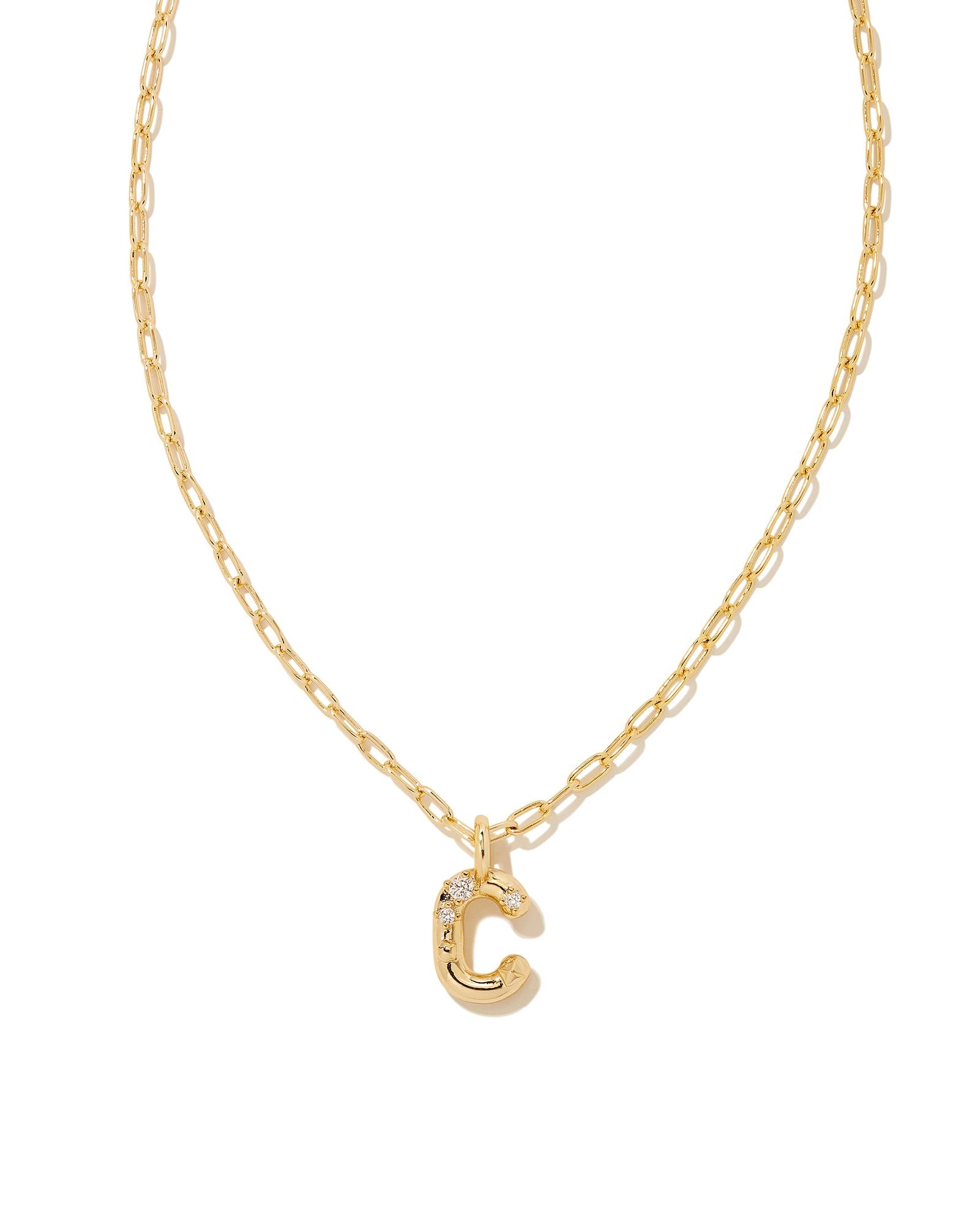 Crystal Letter C Pendant Necklace in Gold Metal