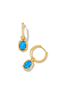 Daphne Framed Huggie Earrings in Gold Bright Blue Kyocera Opal