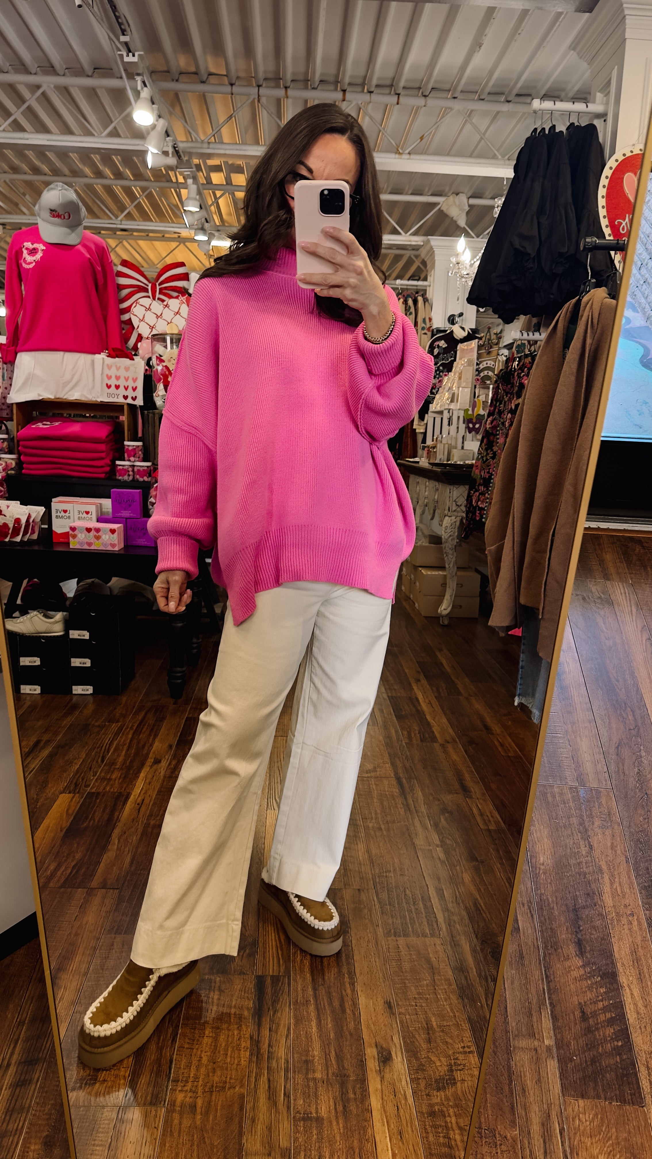 Side Slit Oversized Sweater in Candy Pink
