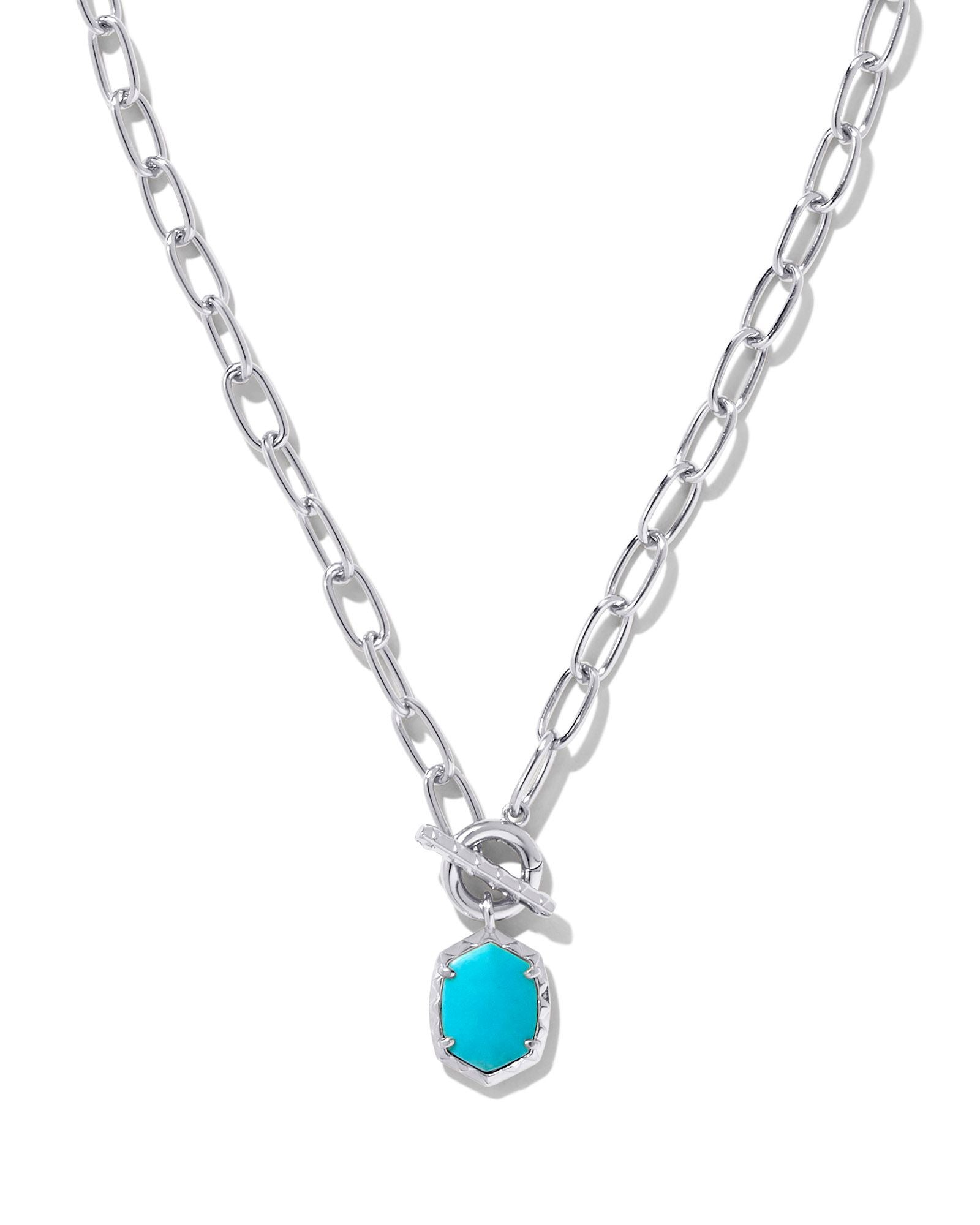Daphne Link Chain Necklace in Rhodium Variegated Turquoise