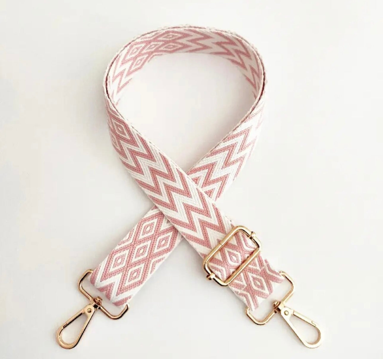 Thin Purse Strap Pink/White Aztec Design