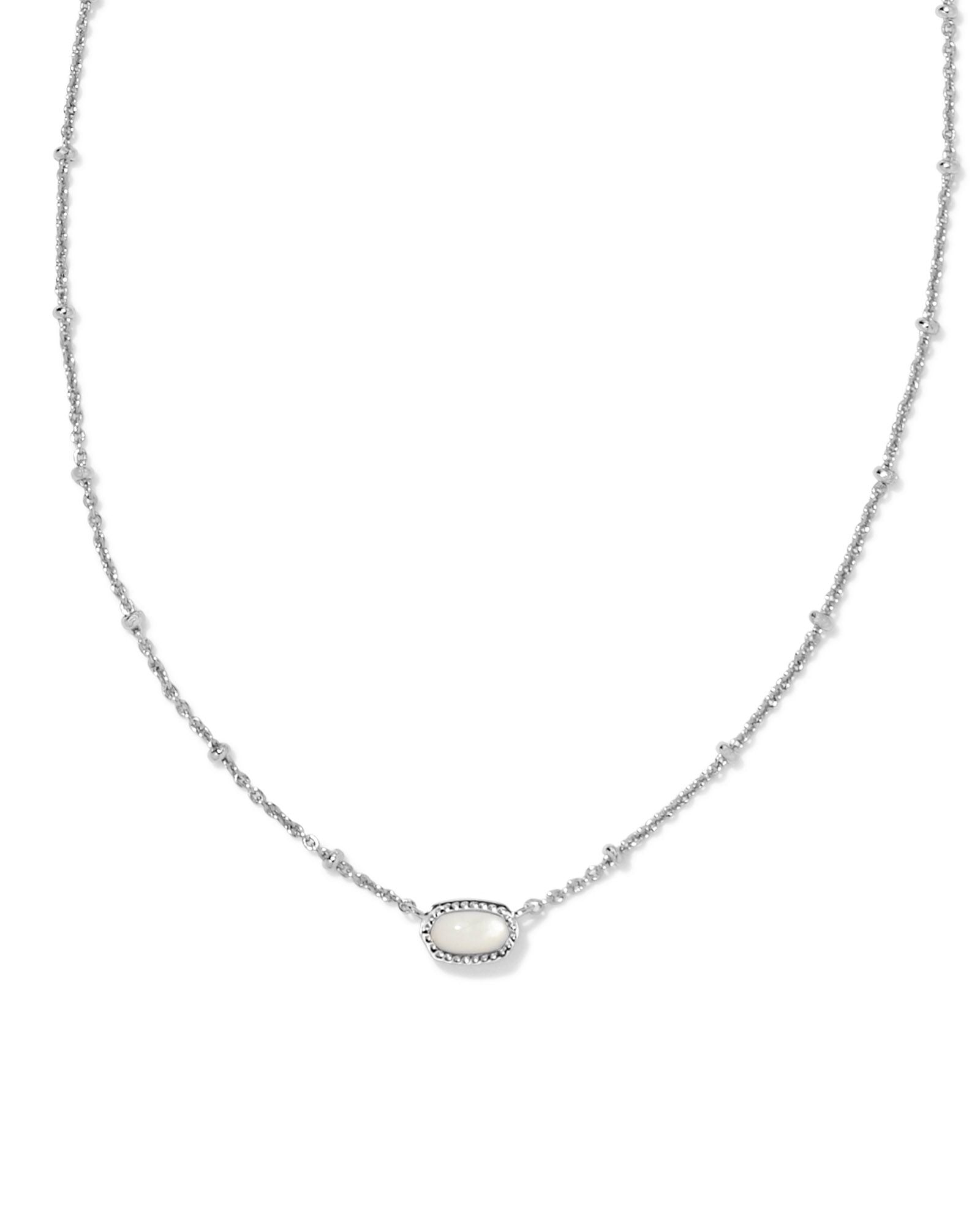 Mini Elisa Satellite Pendant Necklace in Rhodium Ivory Mother of Pearl