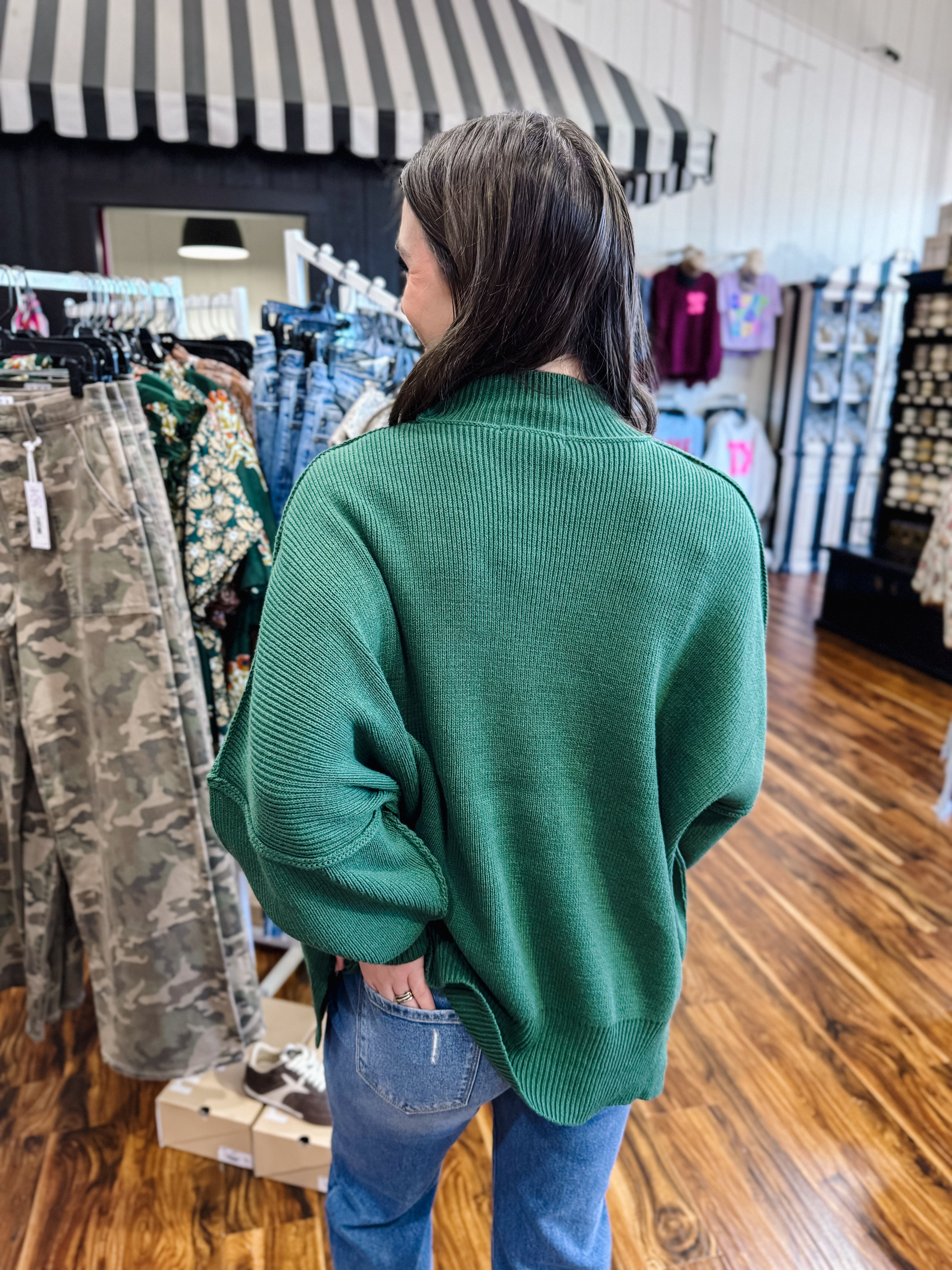 Side Slit Oversized Sweater in Dark Green