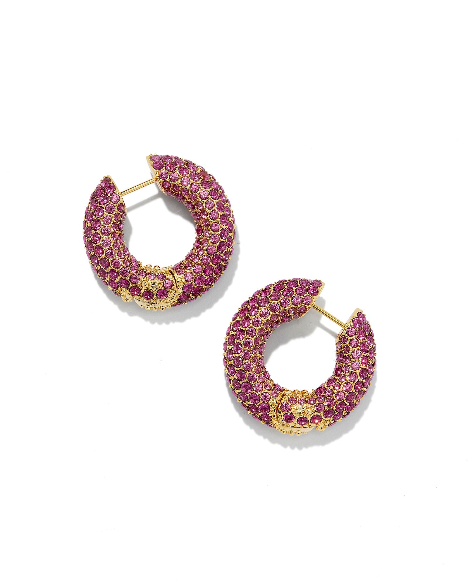 Mikki Pave Hoop Earring in Gold Cranberry Crystal