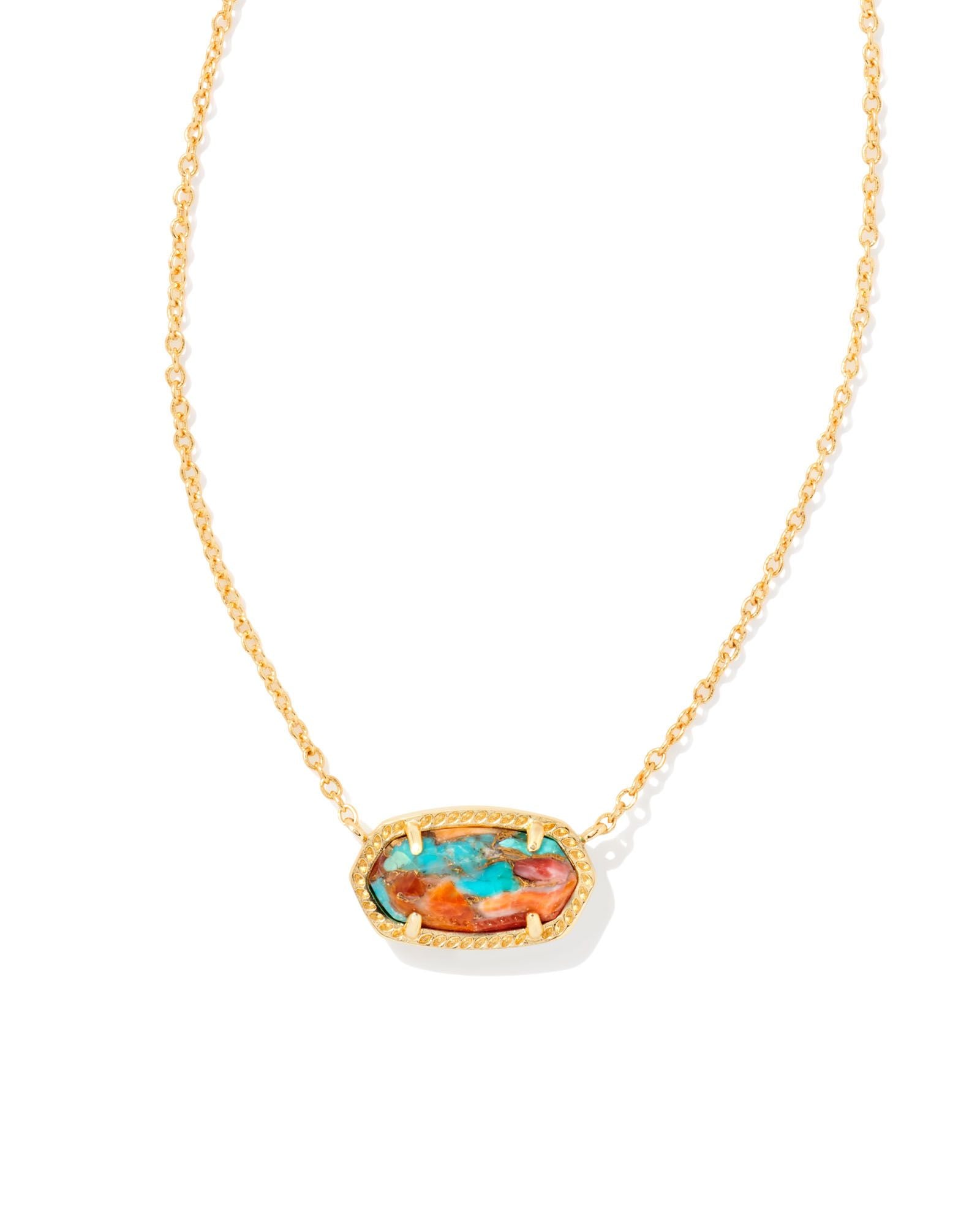 Elisa Necklace in Gold Bronze Veined Turquoise Magnesite Red Oyster