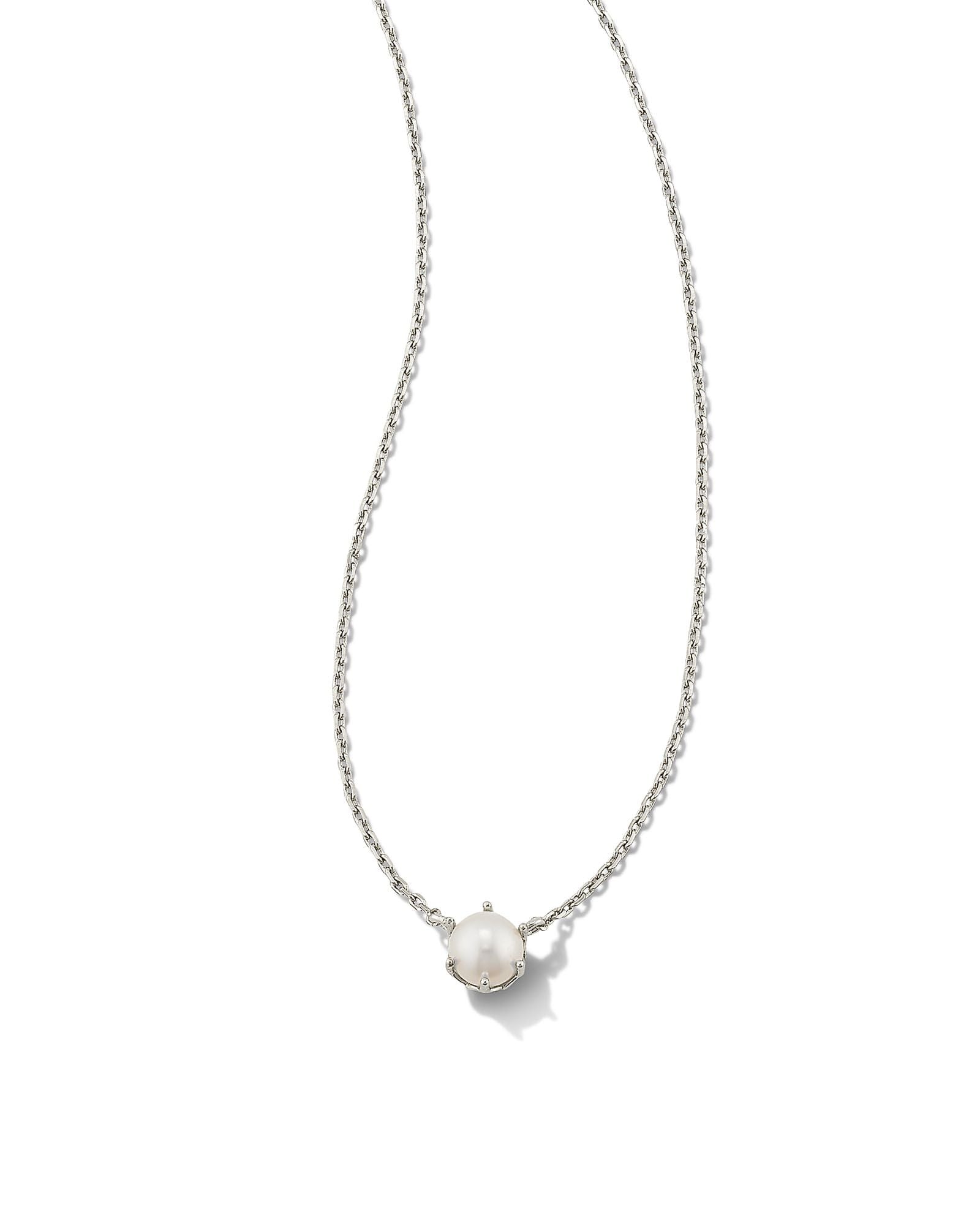 Ashton Pearl Pendant Necklace Rhodium White Pearl