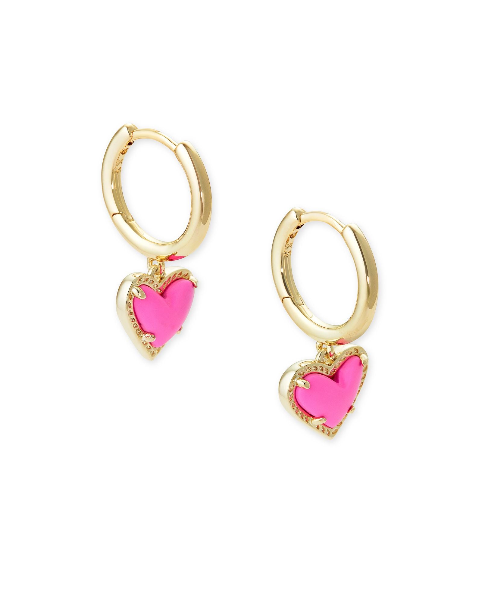 Ari Heart Huggie Earrings in Gold Magenta