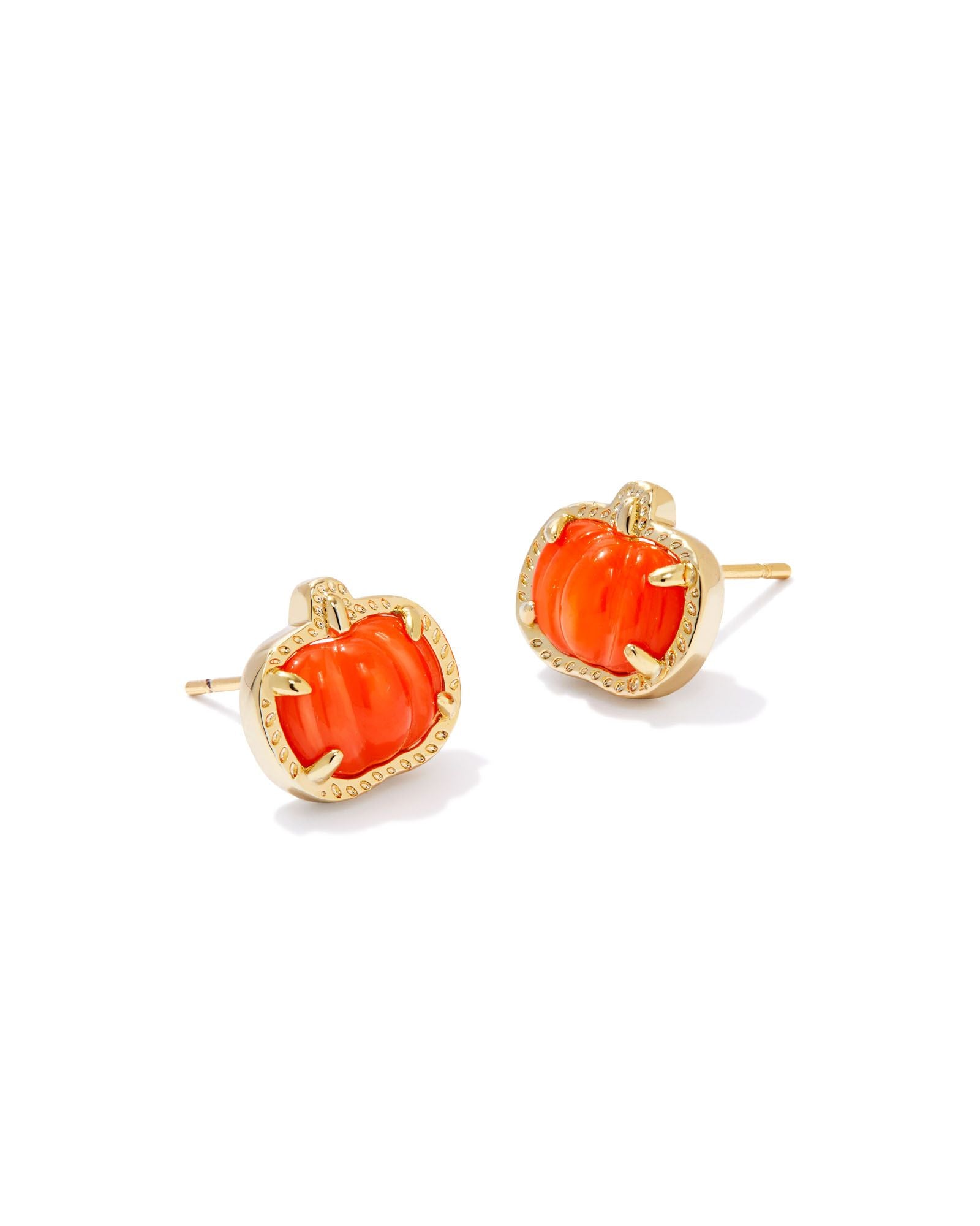 Pumpkin Stud Earring in Gold Orange Mother of Pearl